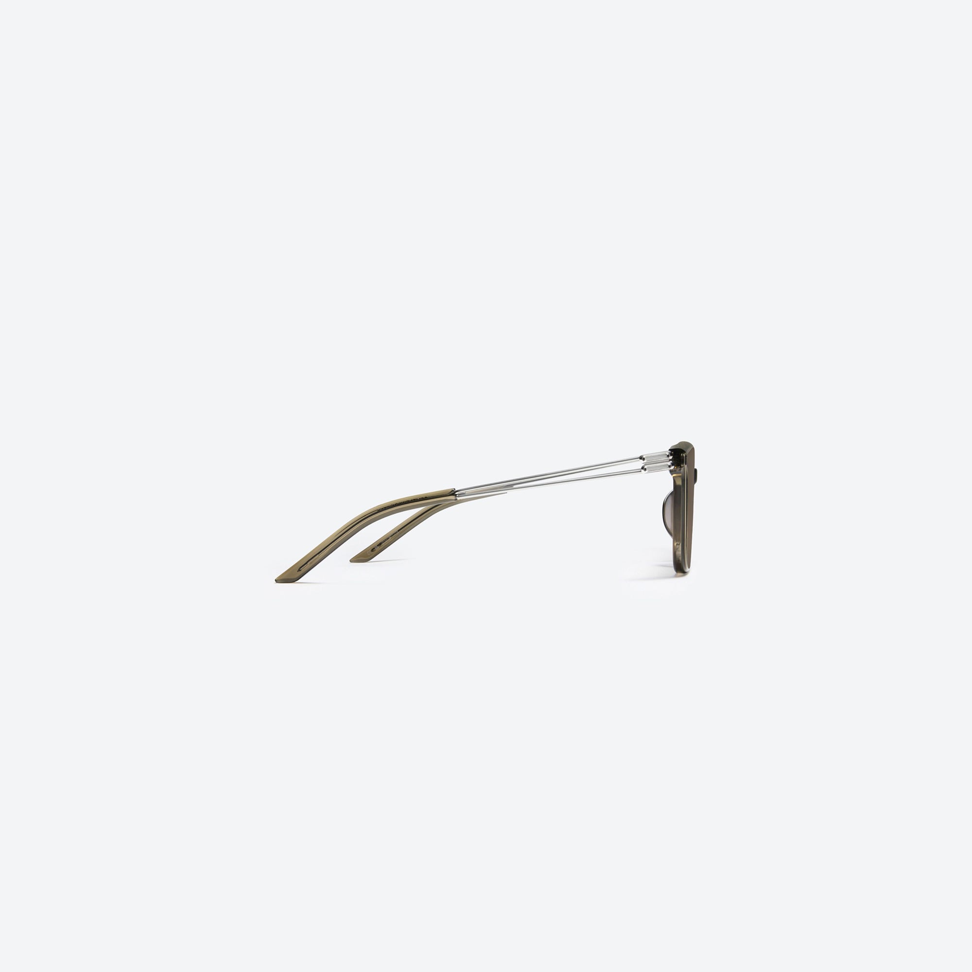 A detailed right view of Gentle Monster La Sola KC6 Green Mixed framed Square sunglasses.