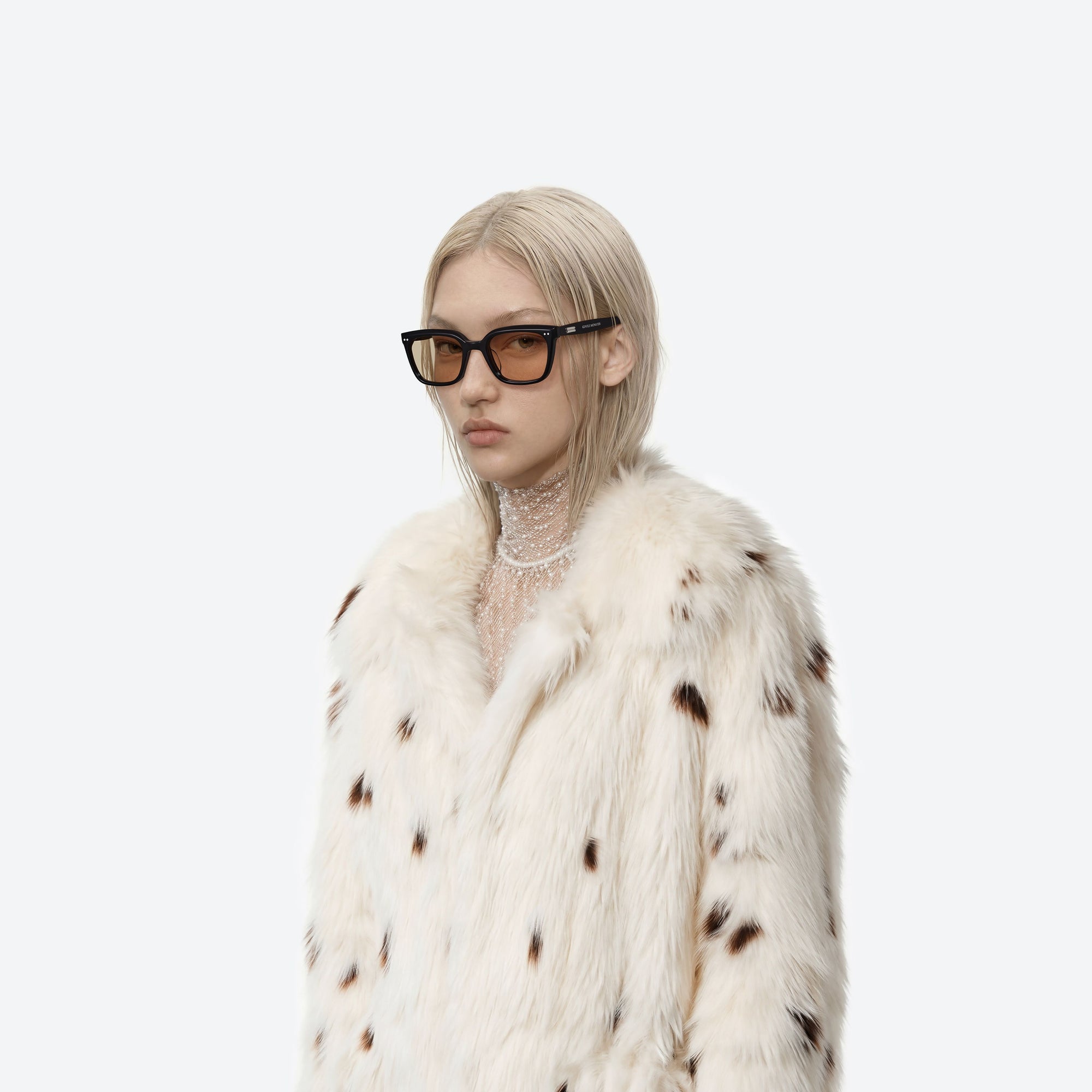 Model wearing the Soho 01(BR) Black Acetate framed Square sunglasses.