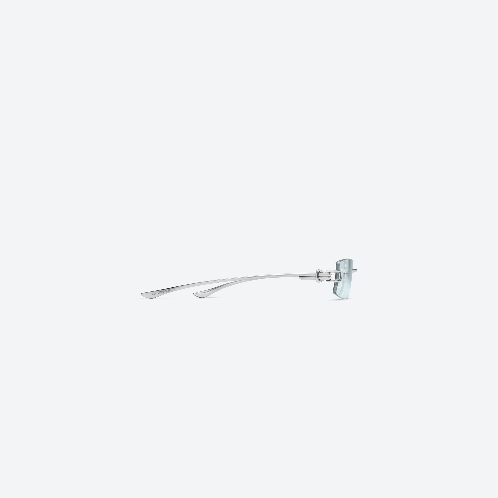 A detailed right view of Gentle Monster Gamot 02(GR) Silver Metal framed Square sunglasses.