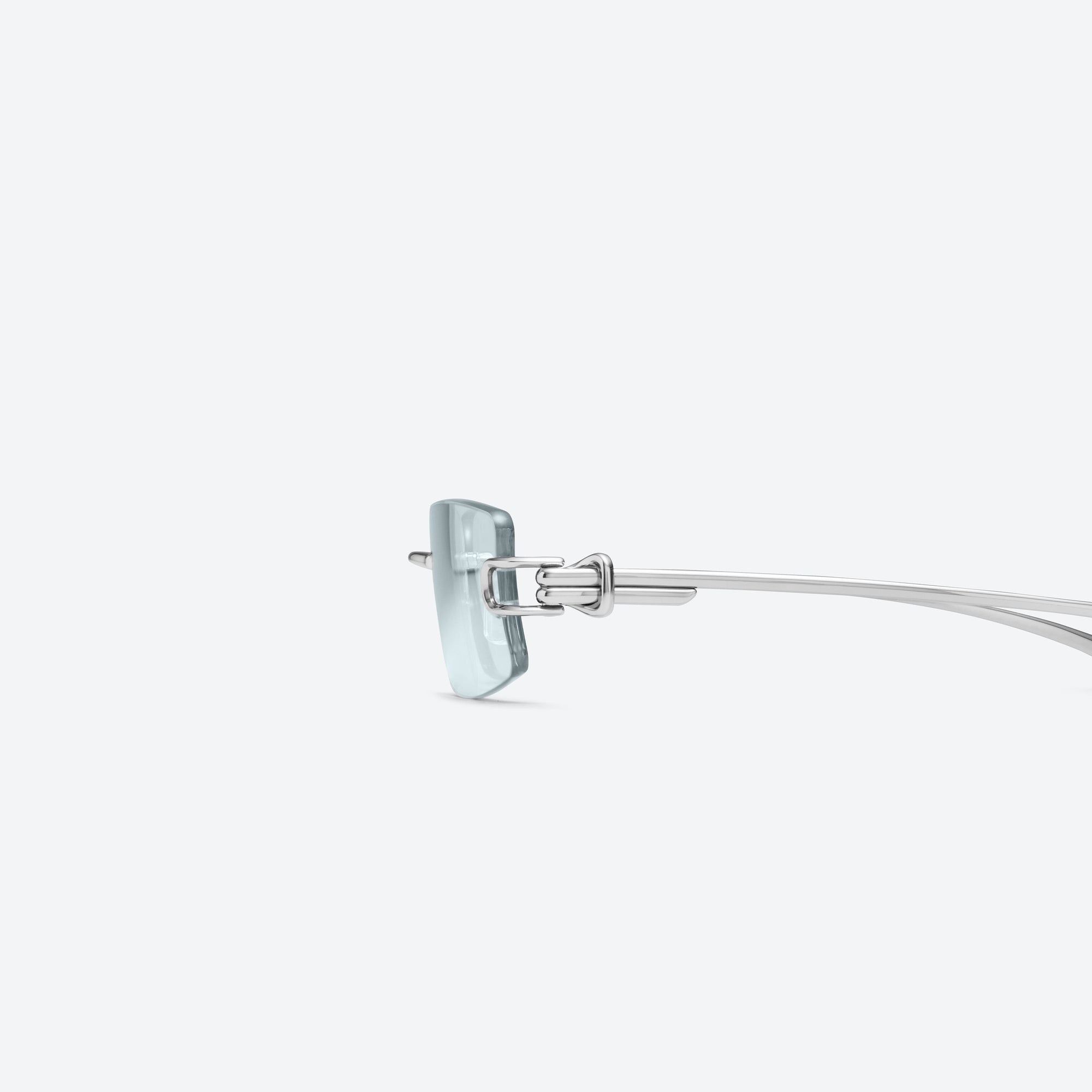 A detailed left view of Gentle Monster Gamot 02(GR) Silver Metal framed Square sunglasses.
