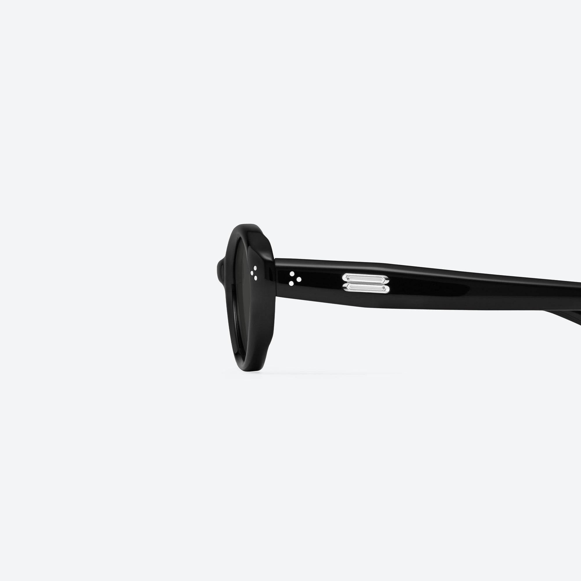 A detailed left view of Gentle Monster Cuscus 01 Black Acetate framed Oval sunglasses.