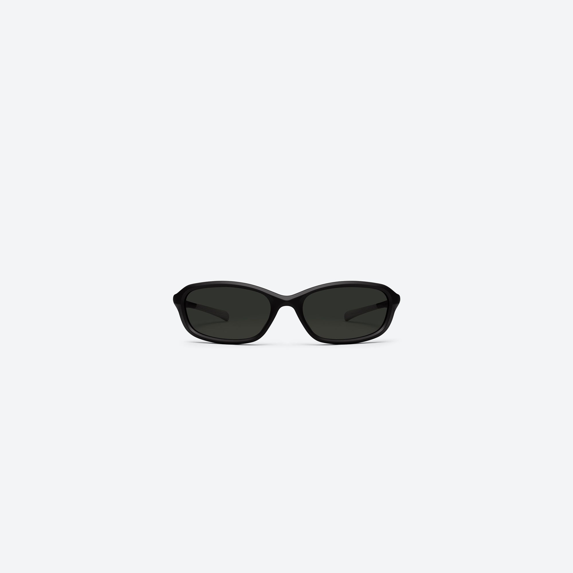A front view of Gentle Monster Volt M01 Black Nylon framed Wraparound sunglasses.