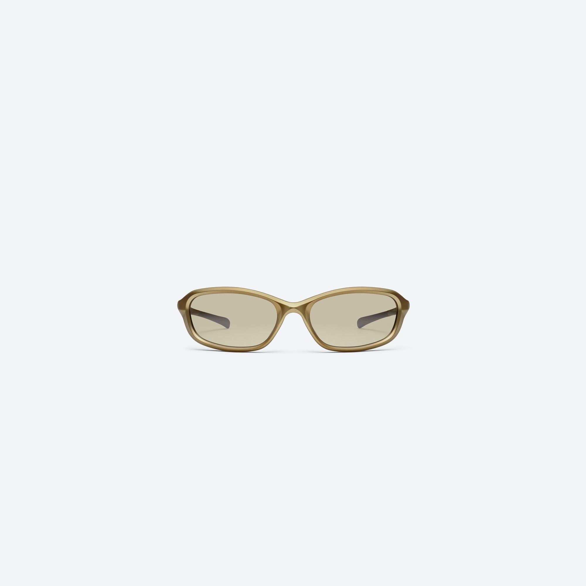 A front view of Gentle Monster Volt MGD2 Gold Nylon framed Wraparound sunglasses.