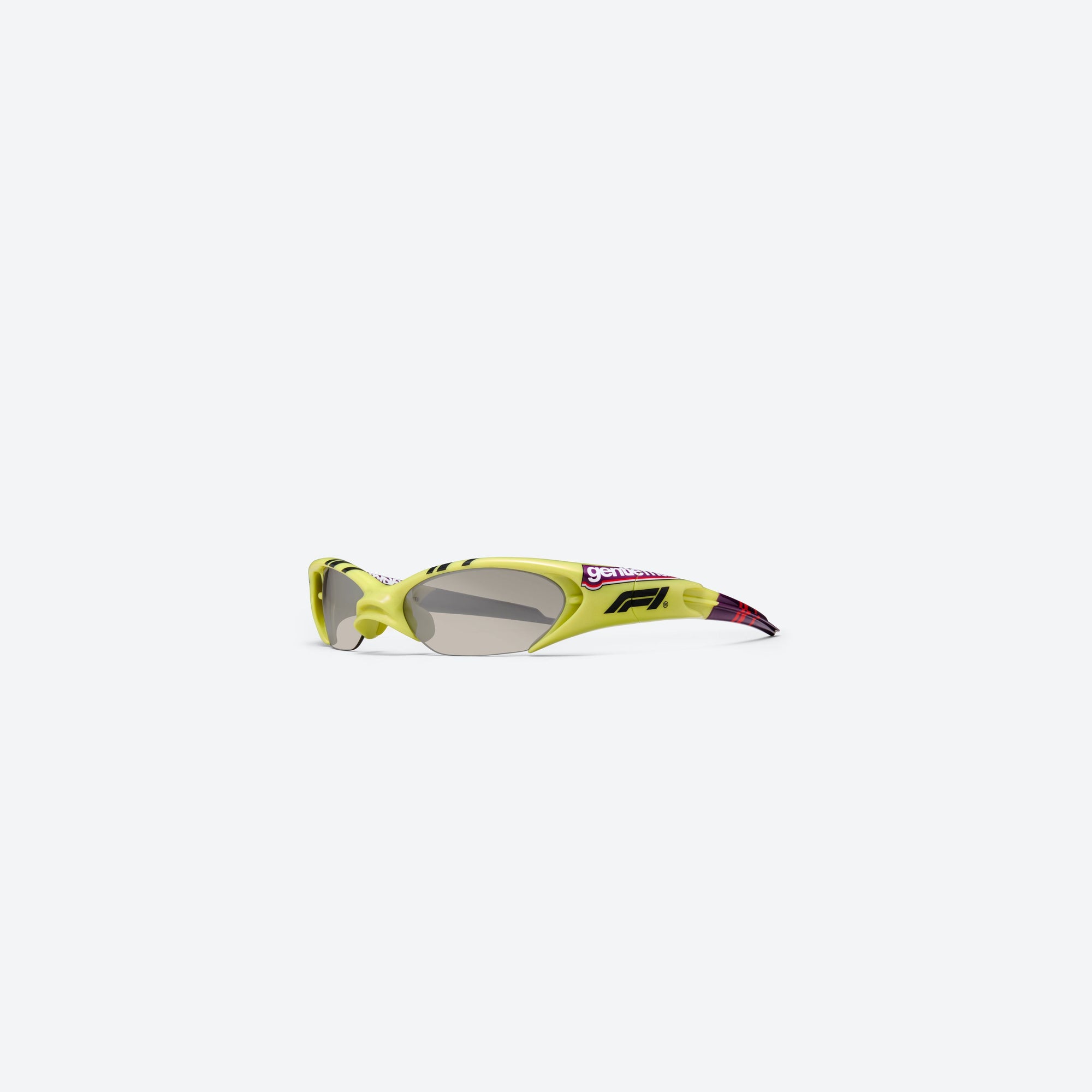 45-degree view of Gentle Monster Disney F1 - Slipstream GR13 Green Nylon framed Wraparound sunglasses.