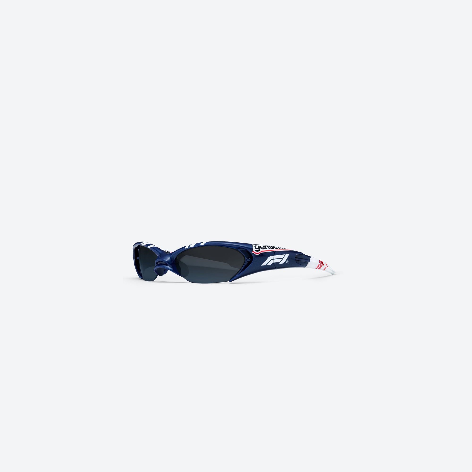 45-degree view of Gentle Monster Disney F1 - Slipstream N8 Blue Nylon framed Wraparound sunglasses.