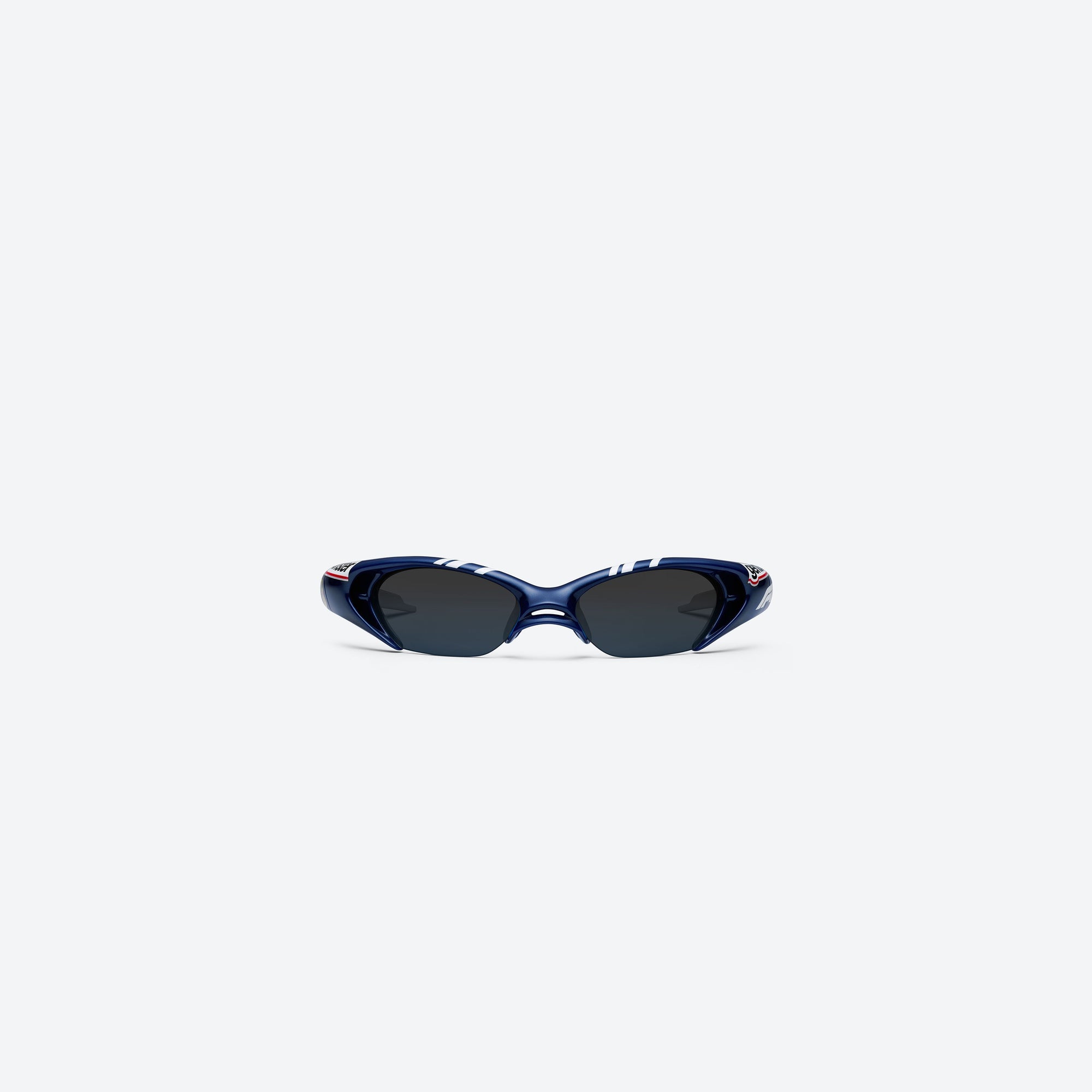 A front view of Gentle Monster Disney F1 - Slipstream N8 Blue Nylon framed Wraparound sunglasses.