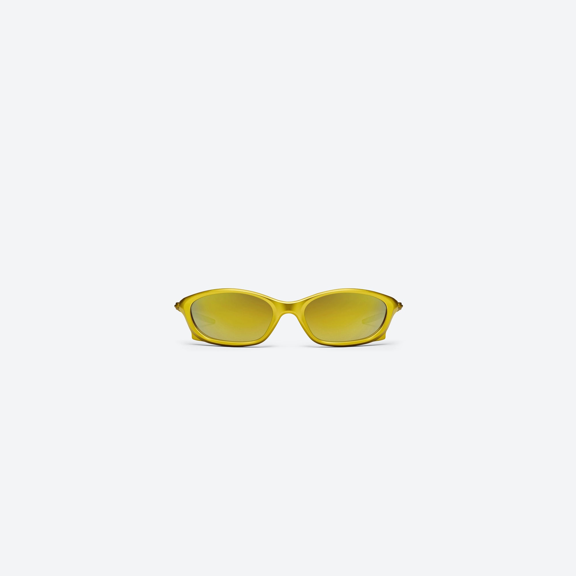 A front view of Gentle Monster Turbo MGD3 Gold Mixed framed Wraparound sunglasses.