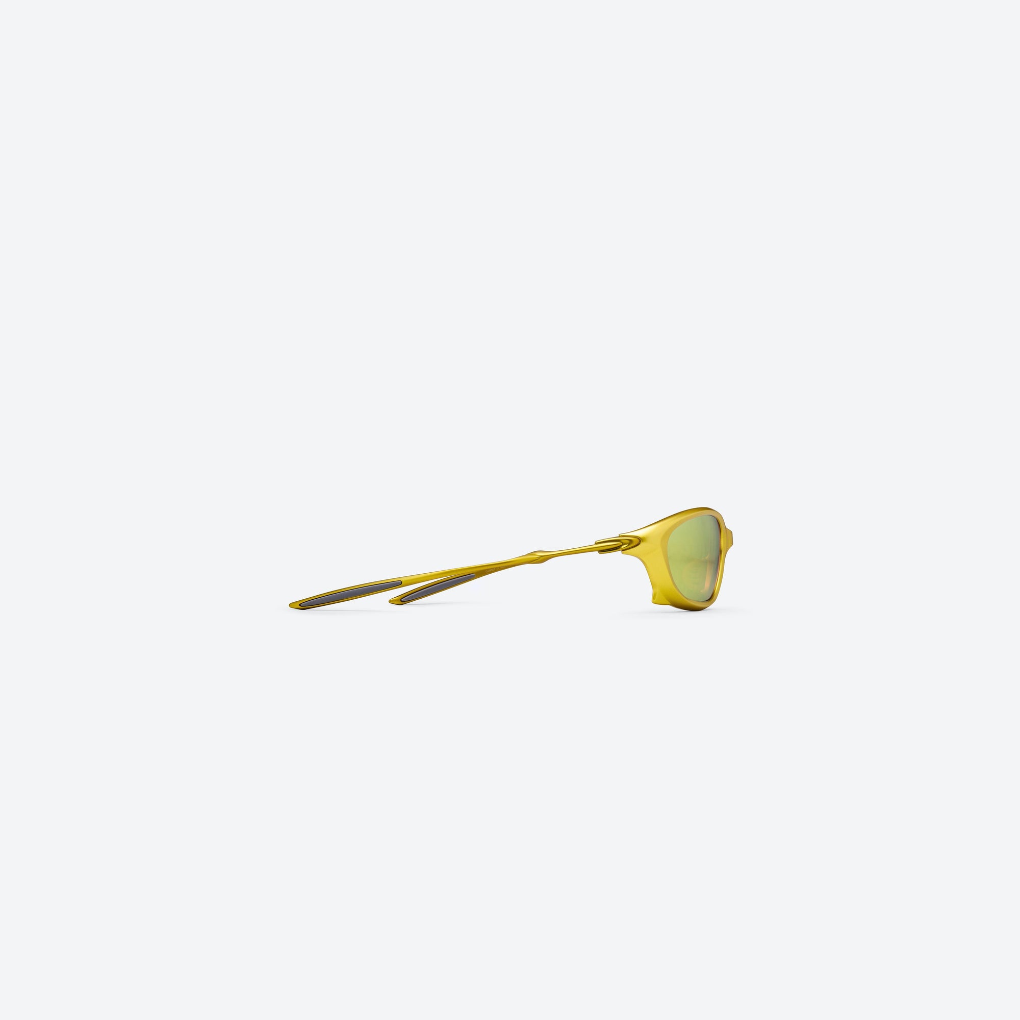 A detailed right view of Gentle Monster Turbo MGD3 Gold Mixed framed Wraparound sunglasses.