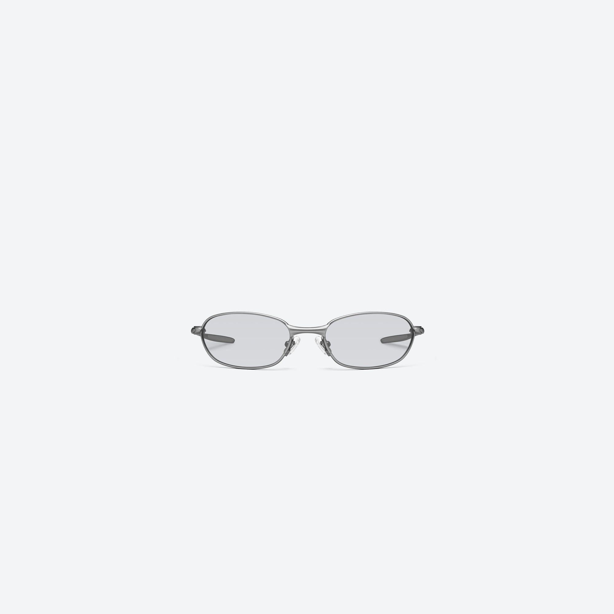 A front view of Gentle Monster Pitot M021 Gray Metal framed Wraparound sunglasses.