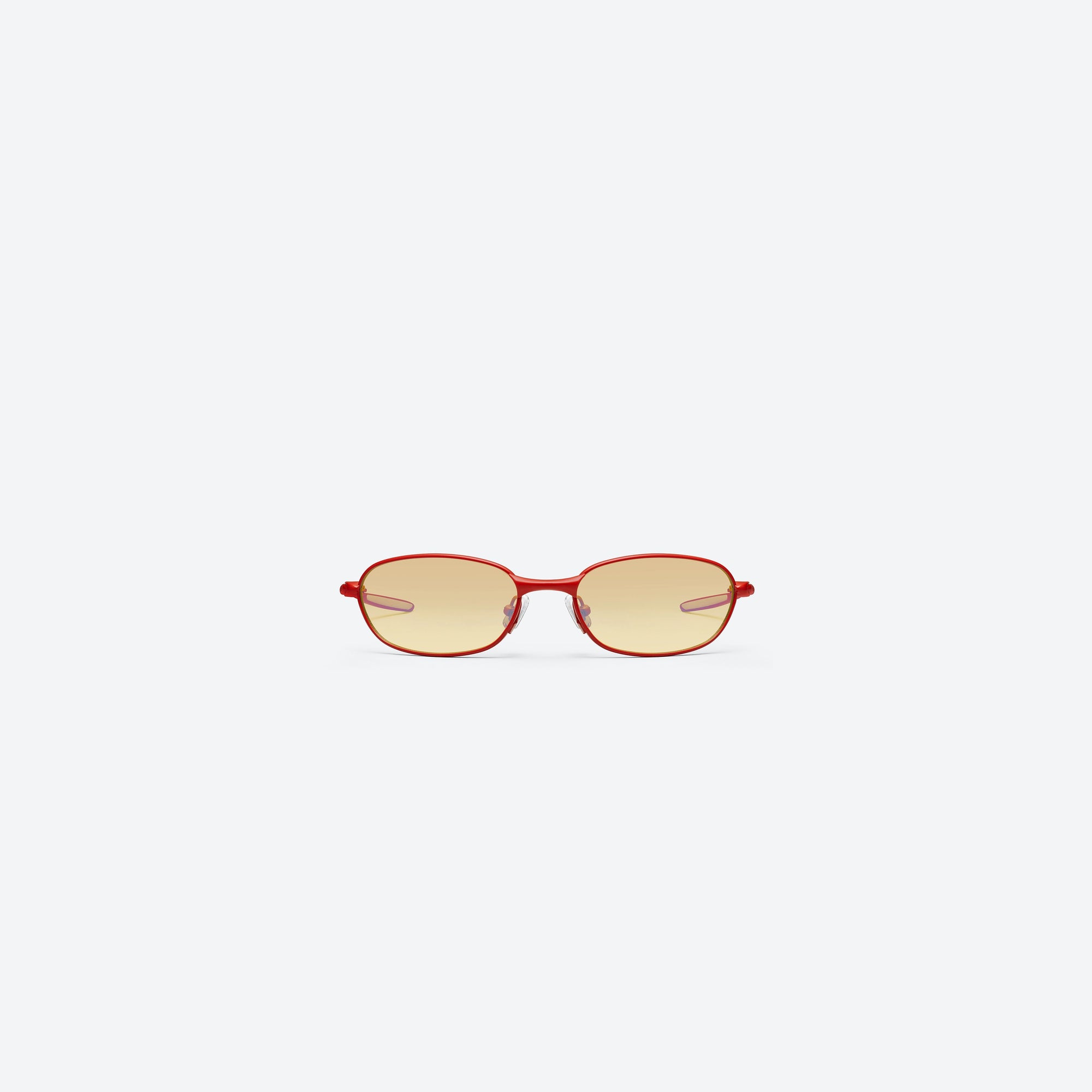 A front view of Gentle Monster Pitot MR14 Red Metal framed Wraparound sunglasses.