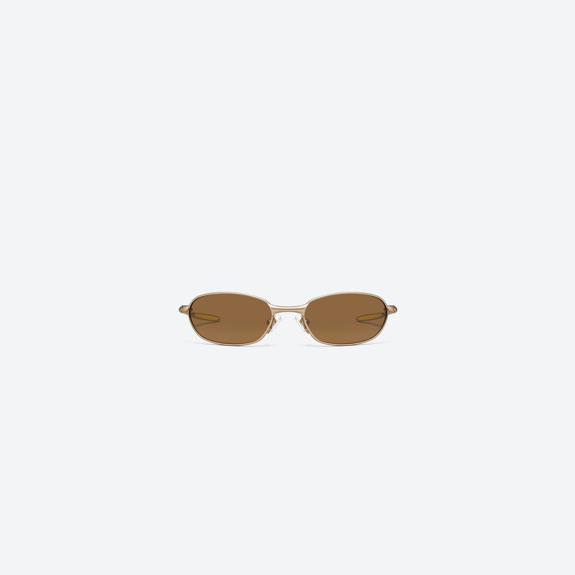 A front view of Gentle Monster Pitot M038 Gold Metal framed Wraparound sunglasses.