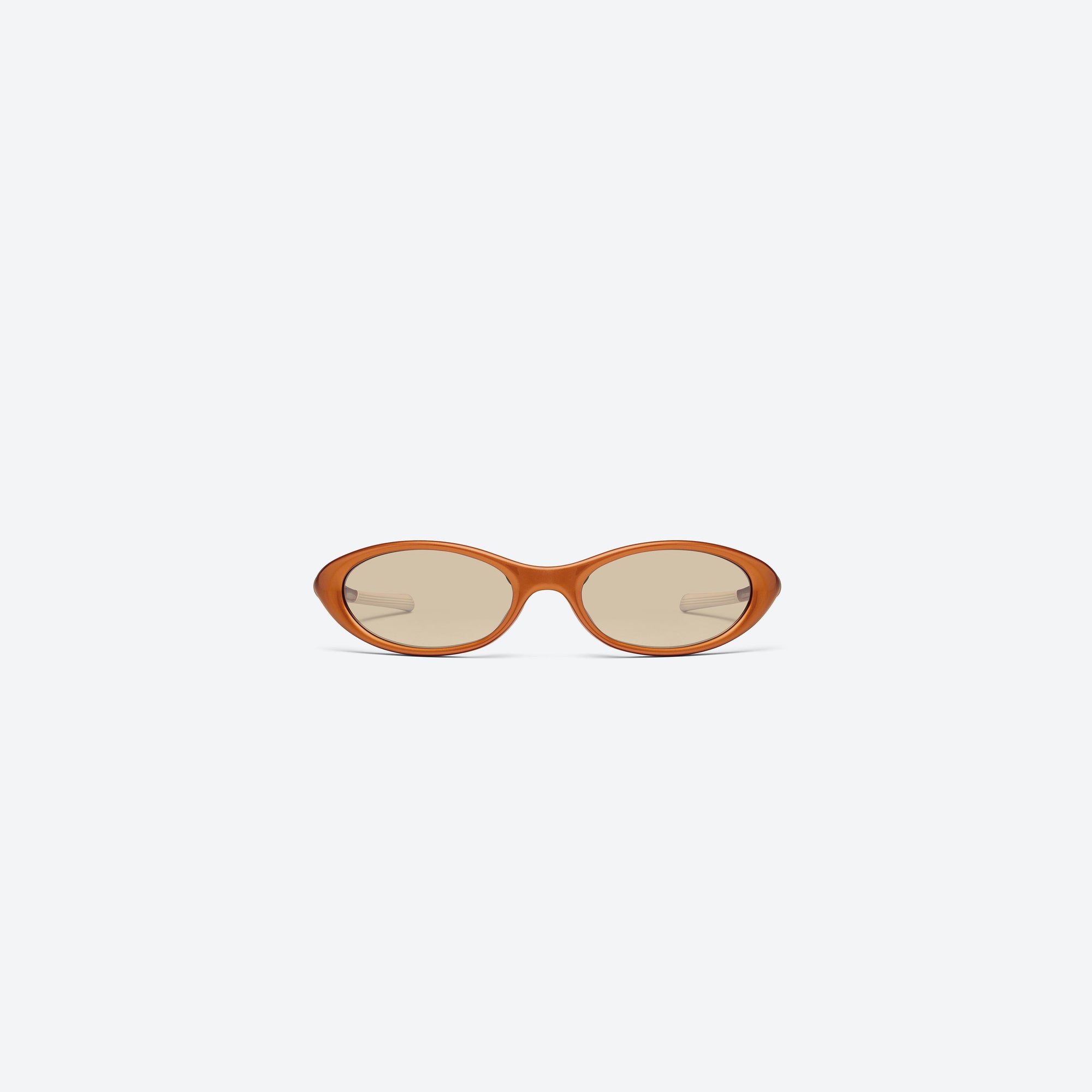 A front view of Gentle Monster Velo OR4 Orange Nylon framed Wraparound sunglasses.