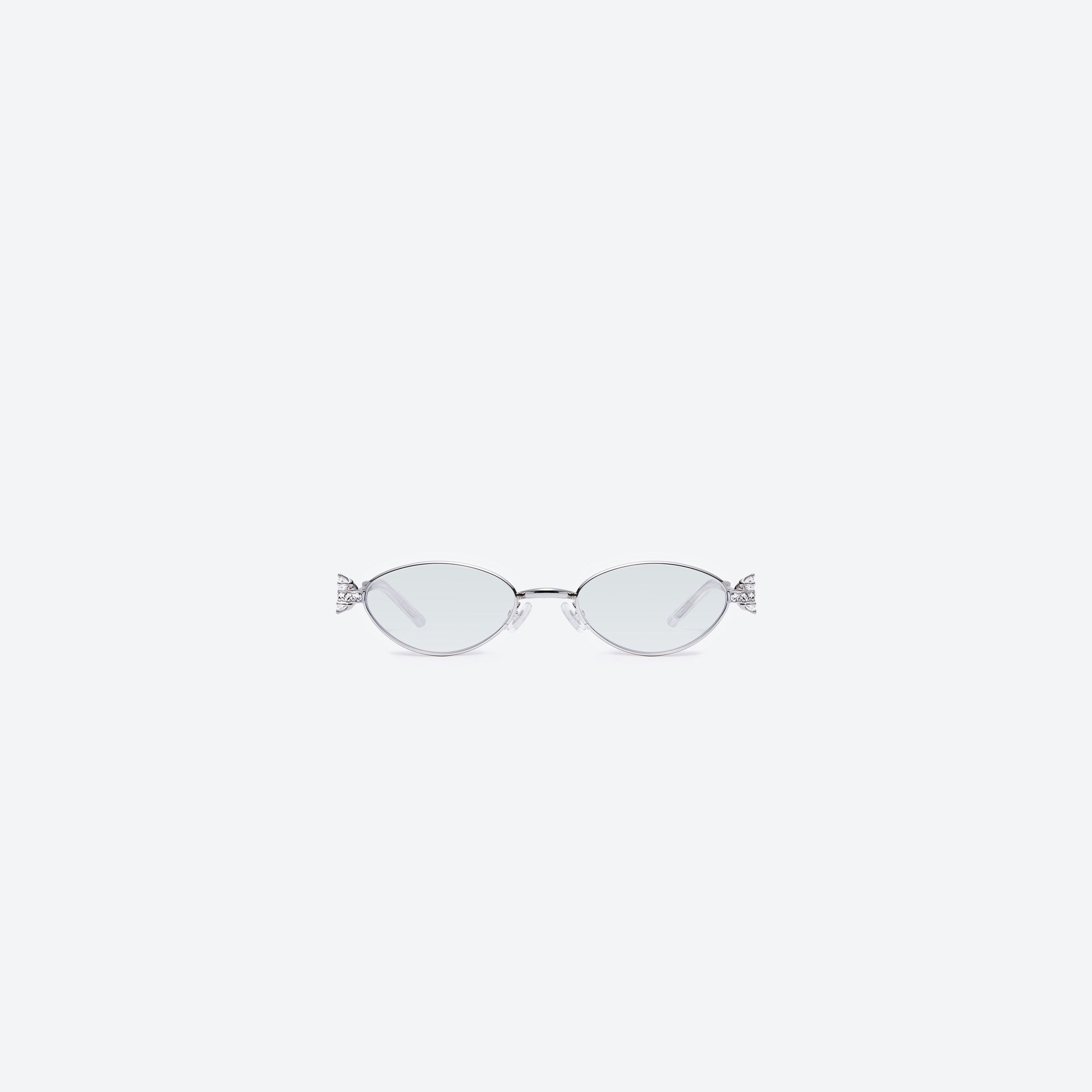 A front view of Gentle Monster Carat 02(GR) Silver Metal framed Oval sunglasses.