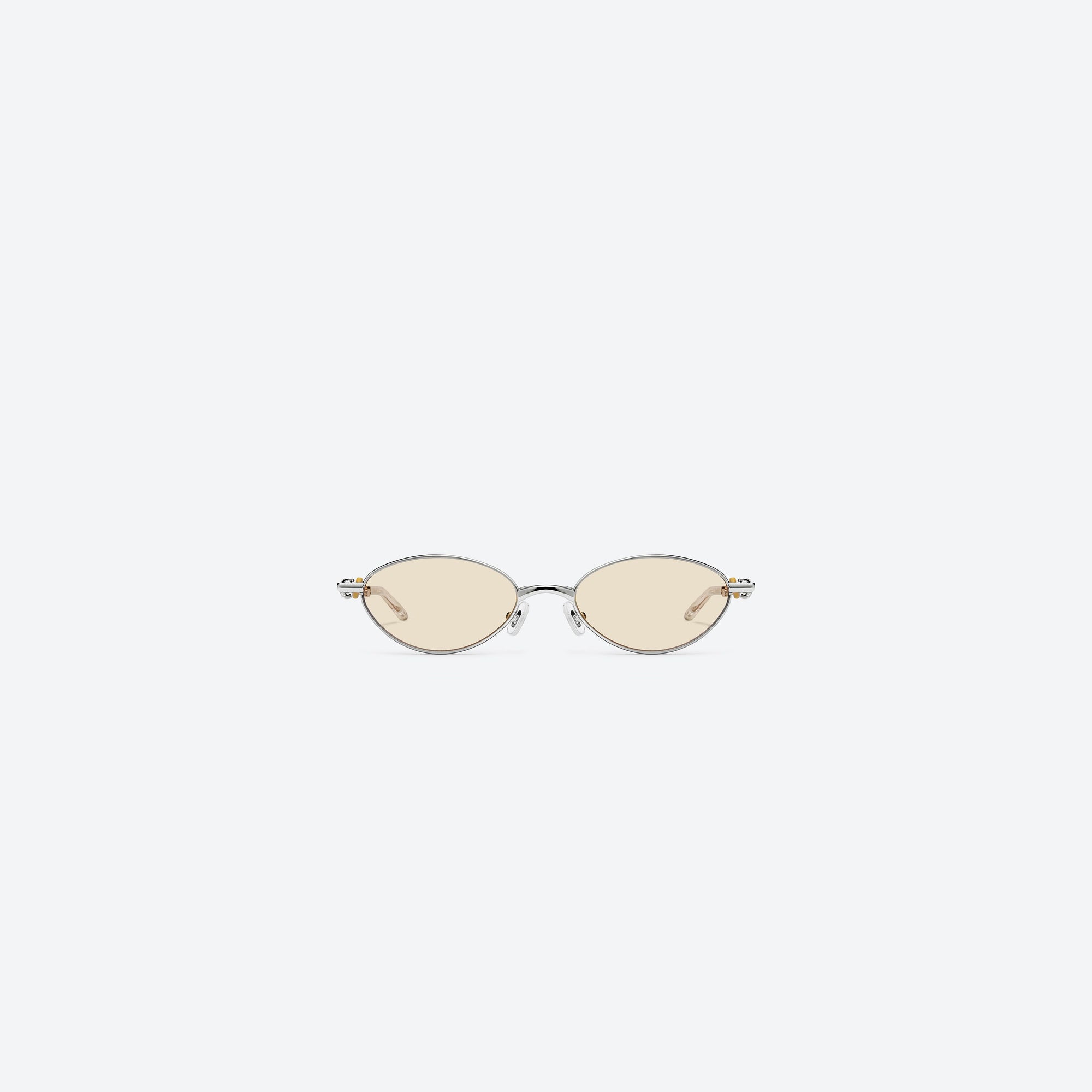 A front view of Gentle Monster Aden 02(Y) Silver Metal framed Oval sunglasses.