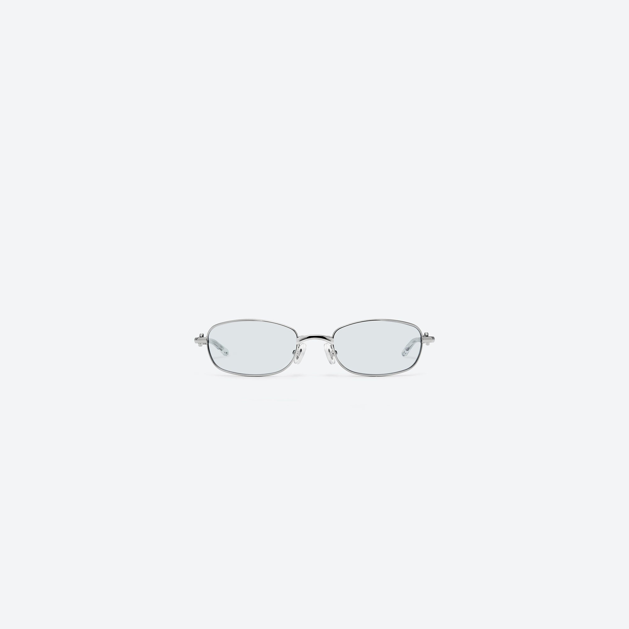 A front view of Gentle Monster Mori 02(GR) Silver Metal framed Square sunglasses.