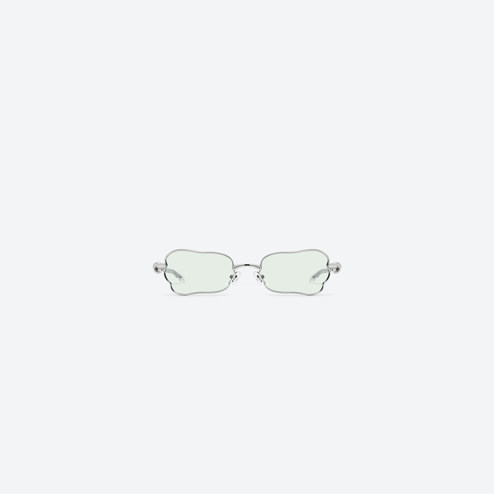 A front view of Gentle Monster Tofi 02 Silver Metal framed Square sunglasses.