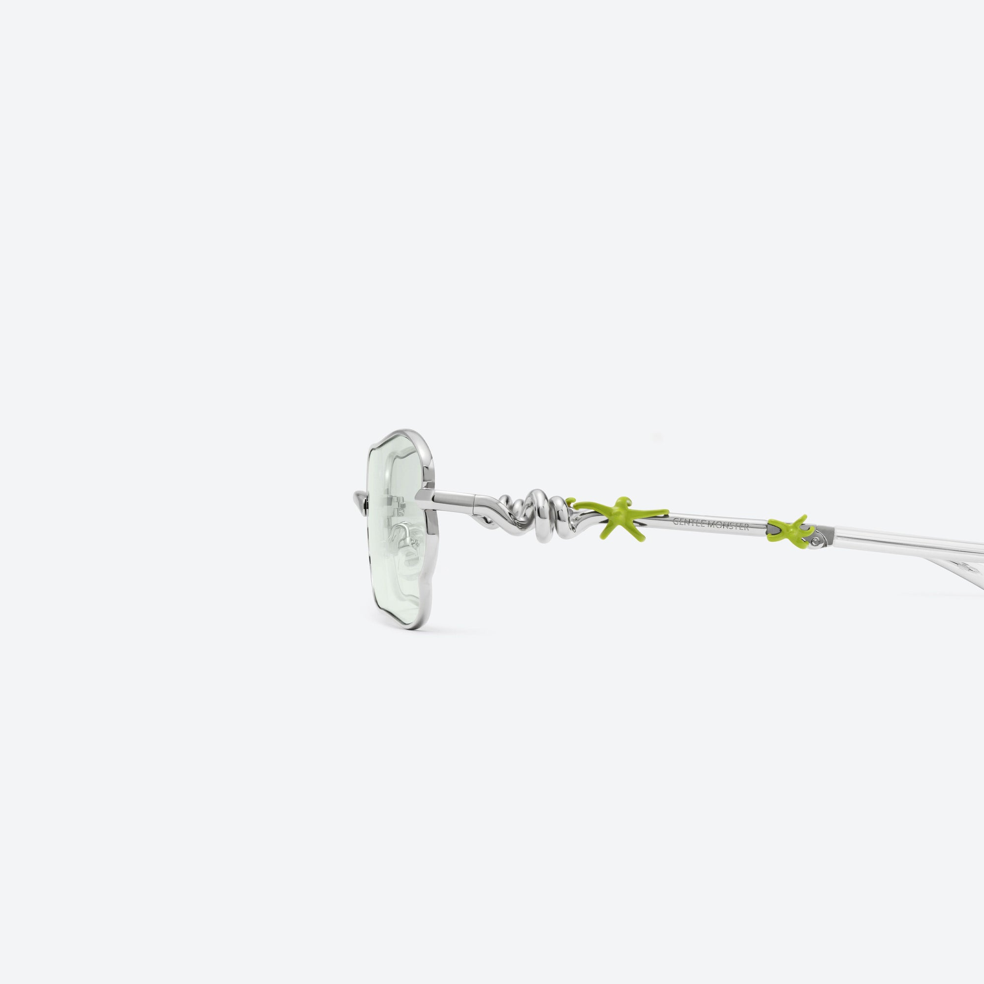 A detailed left view of Gentle Monster Tofi 02 Silver Metal framed Square sunglasses.