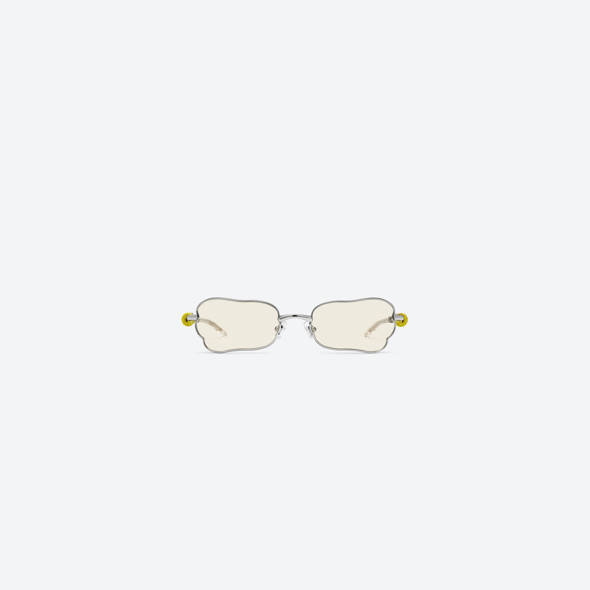 A front view of Gentle Monster Tofi 02(CM) Silver Metal framed Square sunglasses.