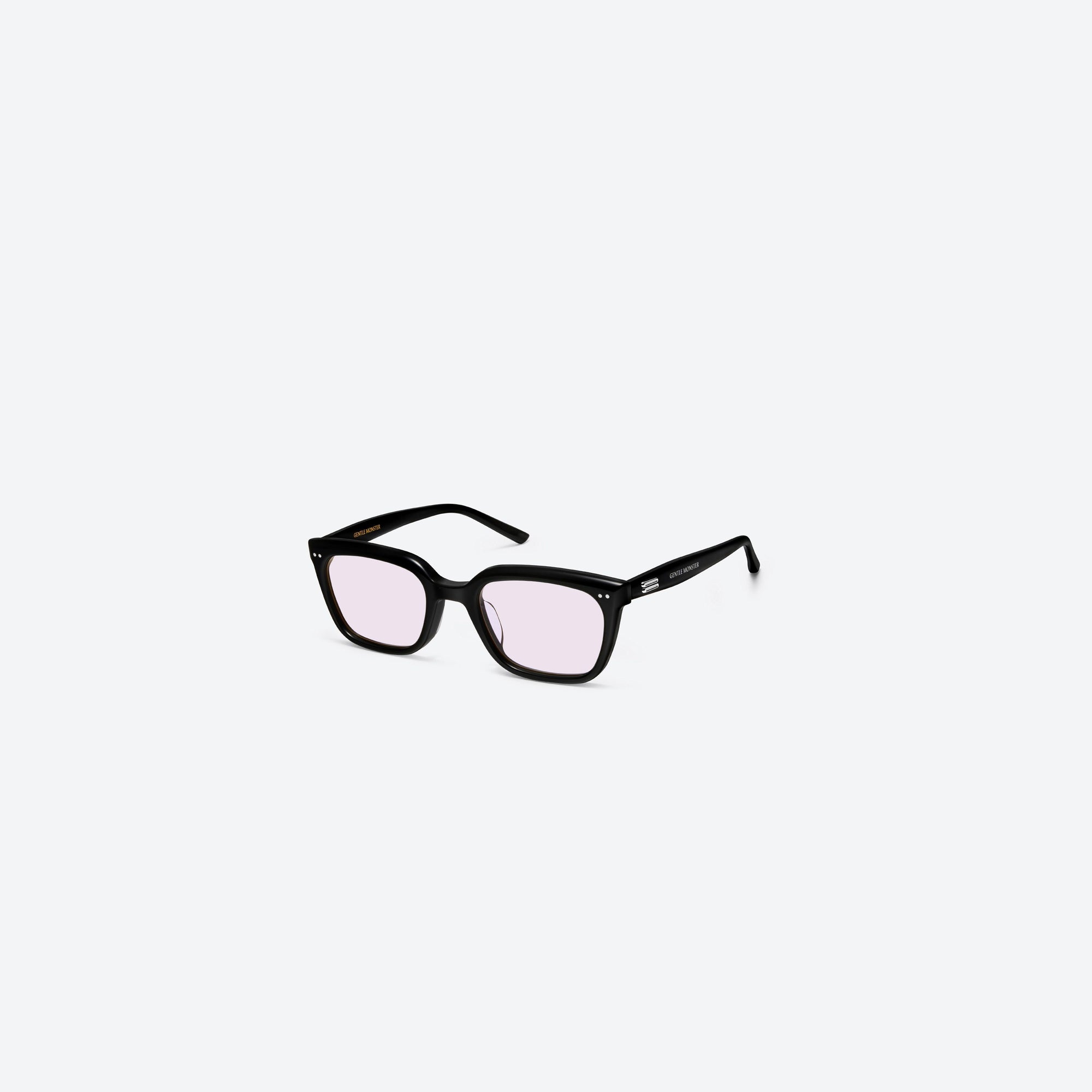45-degree view of Gentle Monster Soho 01(LV) Similar Black Acetate framed Square sunglasses.