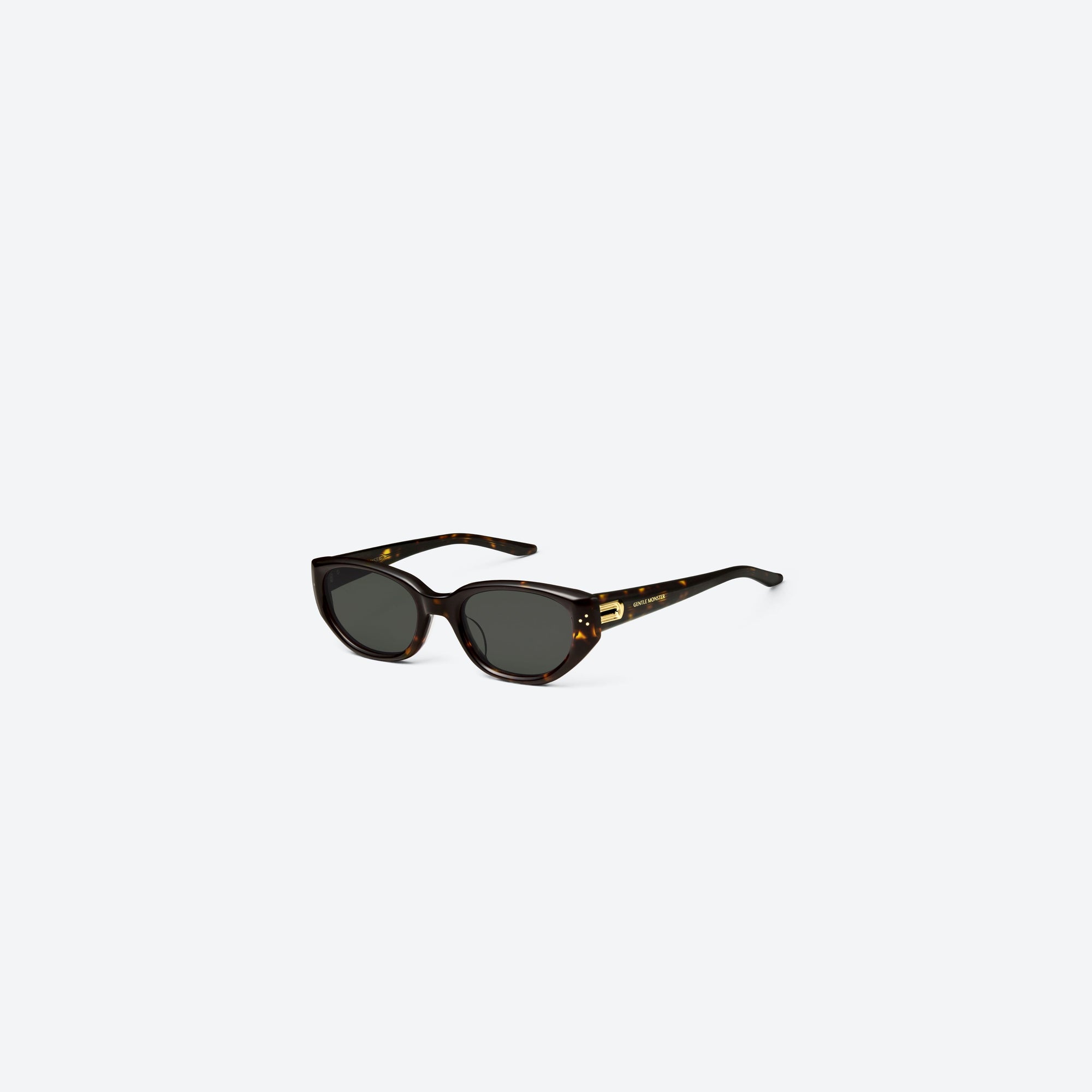45-degree view of Gentle Monster Boni T9(G) Tortoise Acetate framed Cat-eye sunglasses.