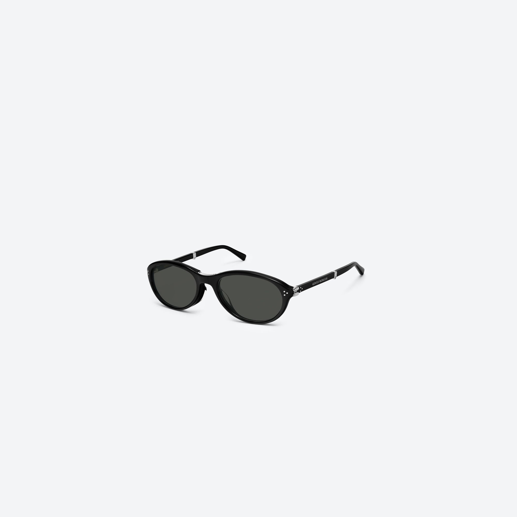 45-degree view of Gentle Monster Harv 01 Black Acetate framed Aviator sunglasses.