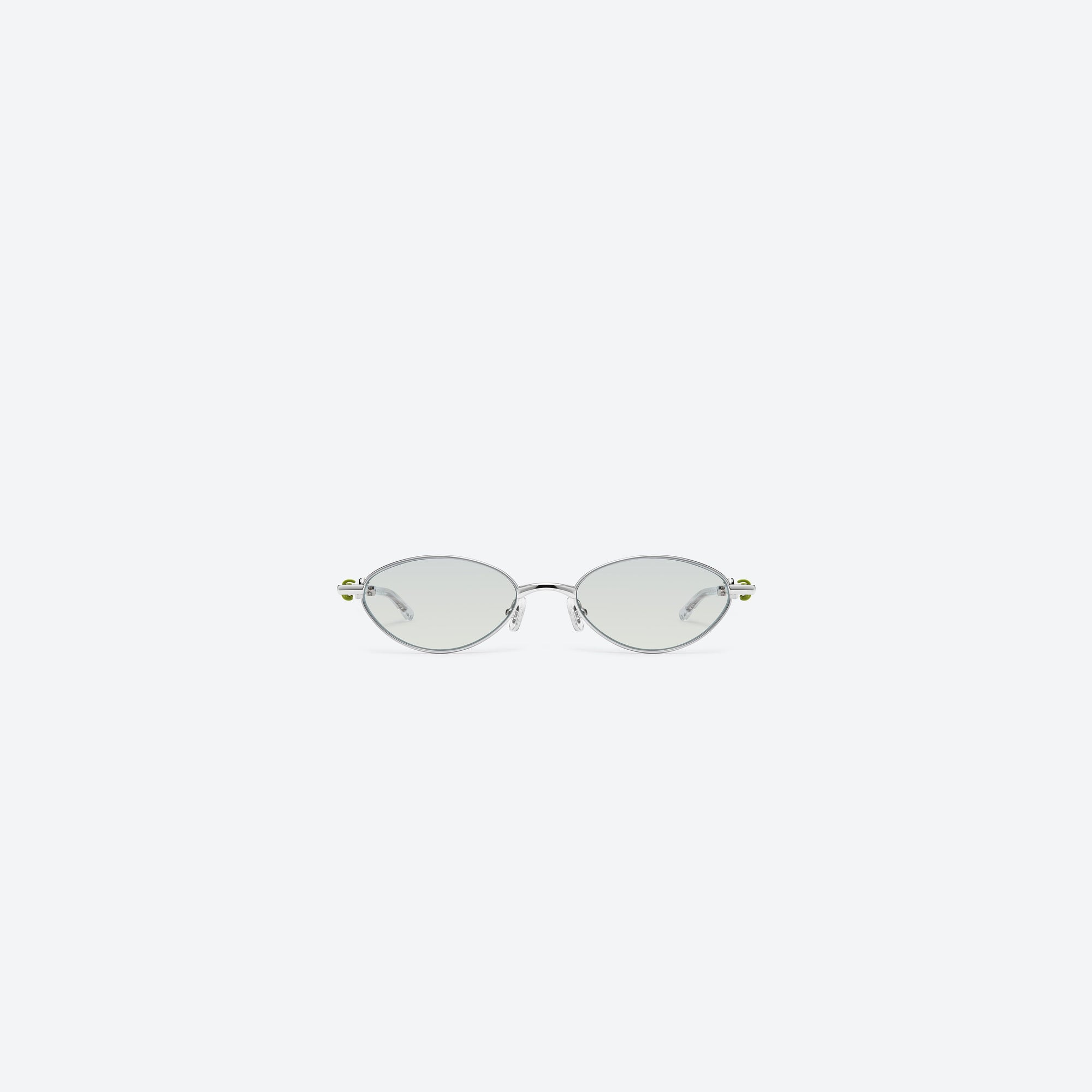 A front view of Gentle Monster Aden 02(GRM) Silver Metal framed Oval sunglasses.