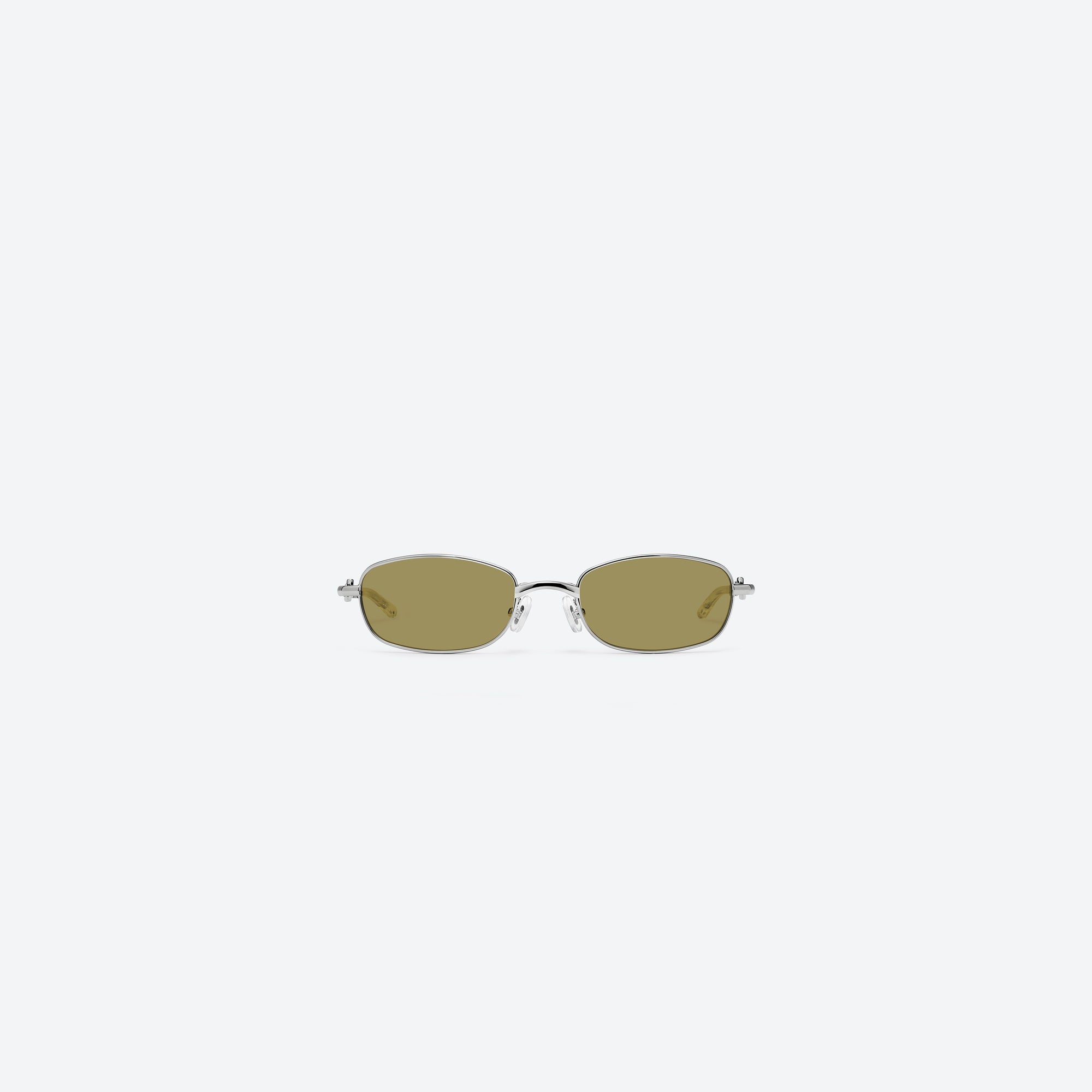 A front view of Gentle Monster Mori 02(BR) Silver Metal framed Square sunglasses.
