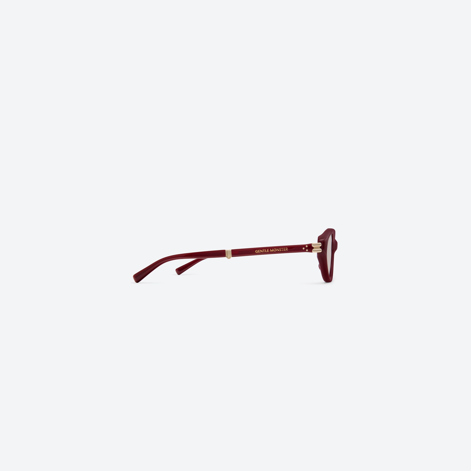 A detailed right view of Gentle Monster Zest R8 Red Acetate framed Oval sunglasses.