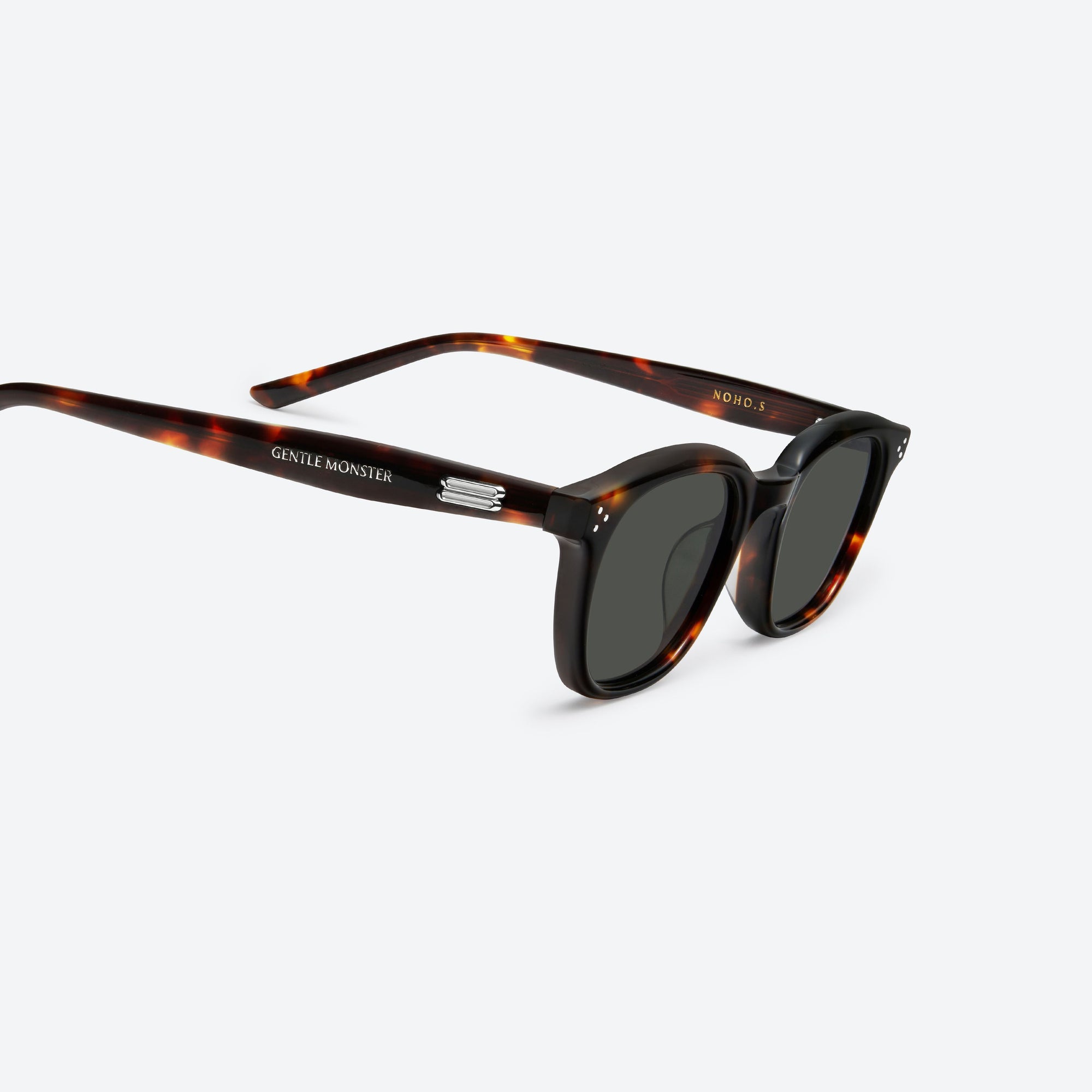 45-degree detailed view of Gentle Monster Noho.s T1 Tortoise Acetate framed Round sunglasses.