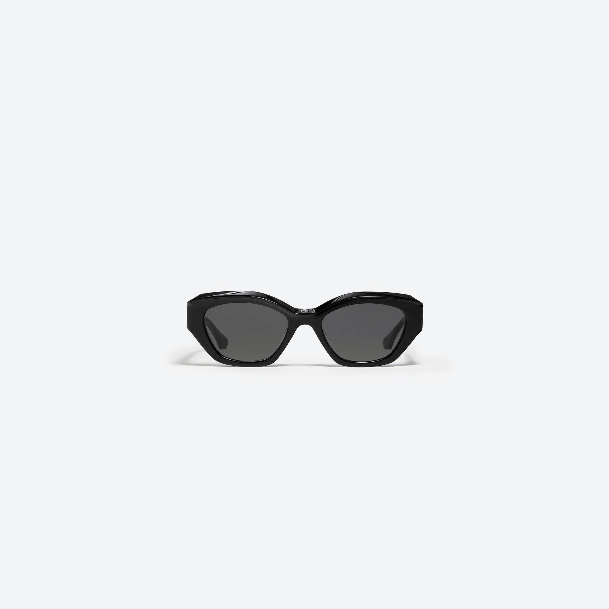A front view of Gentle Monster Coperni - 5G 01 Black Acetate framed Wraparound sunglasses.