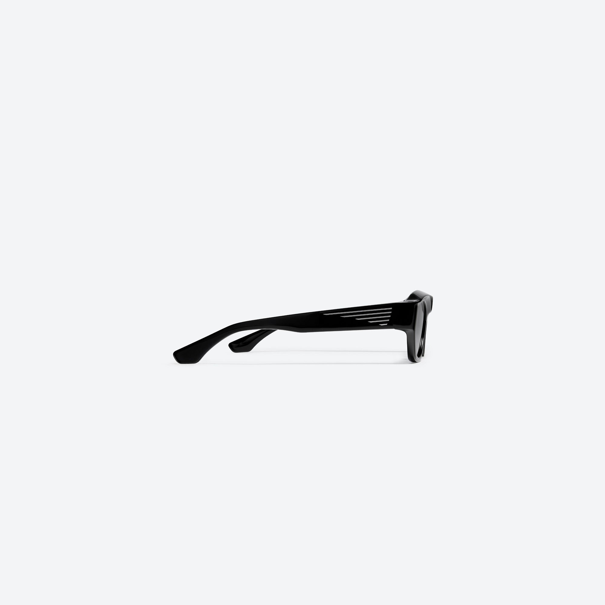 A detailed right view of Gentle Monster Coperni - 5G 01 Black Acetate framed Wraparound sunglasses.