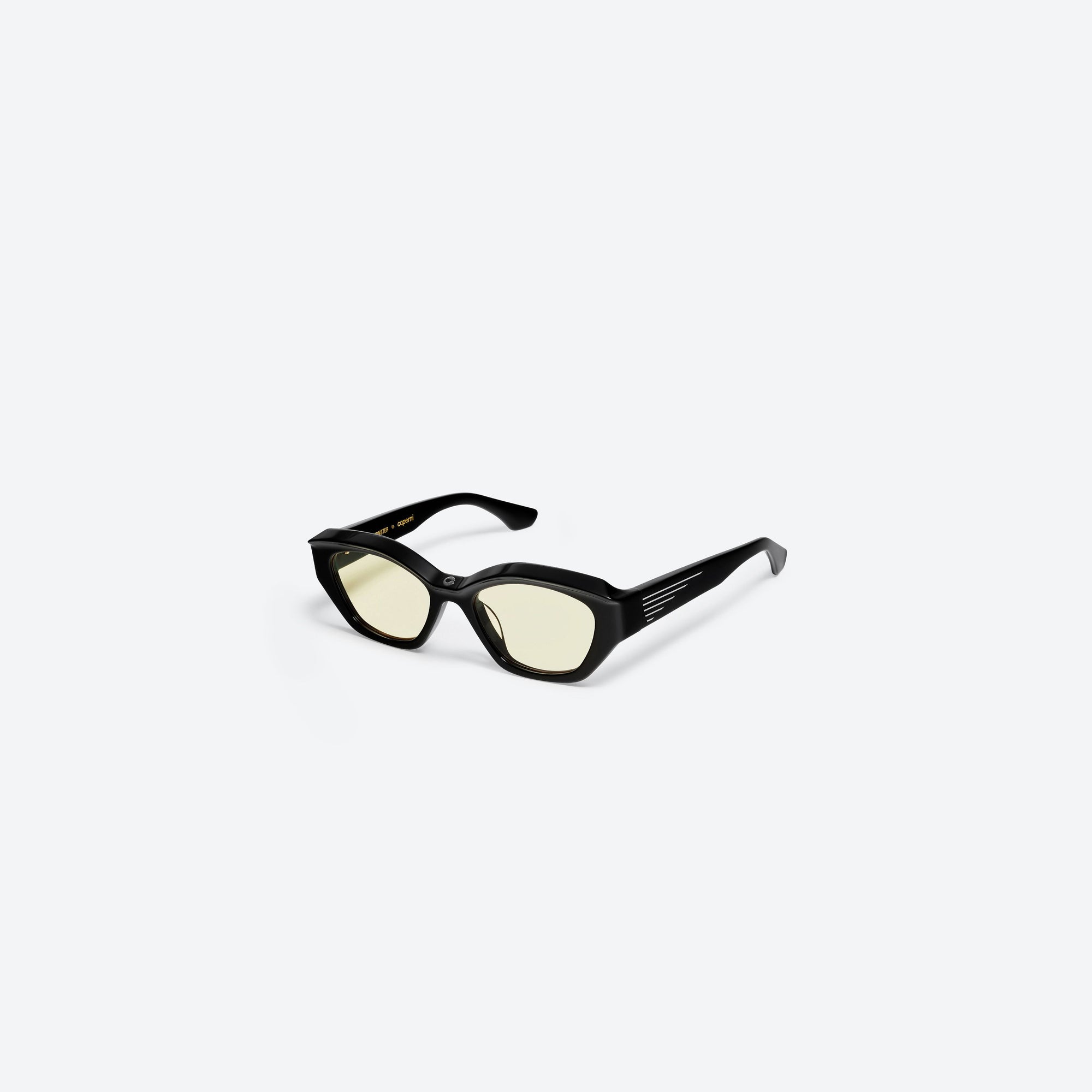 45-degree view of Gentle Monster Coperni - 5G 01(Y) Black Acetate framed Wraparound sunglasses.