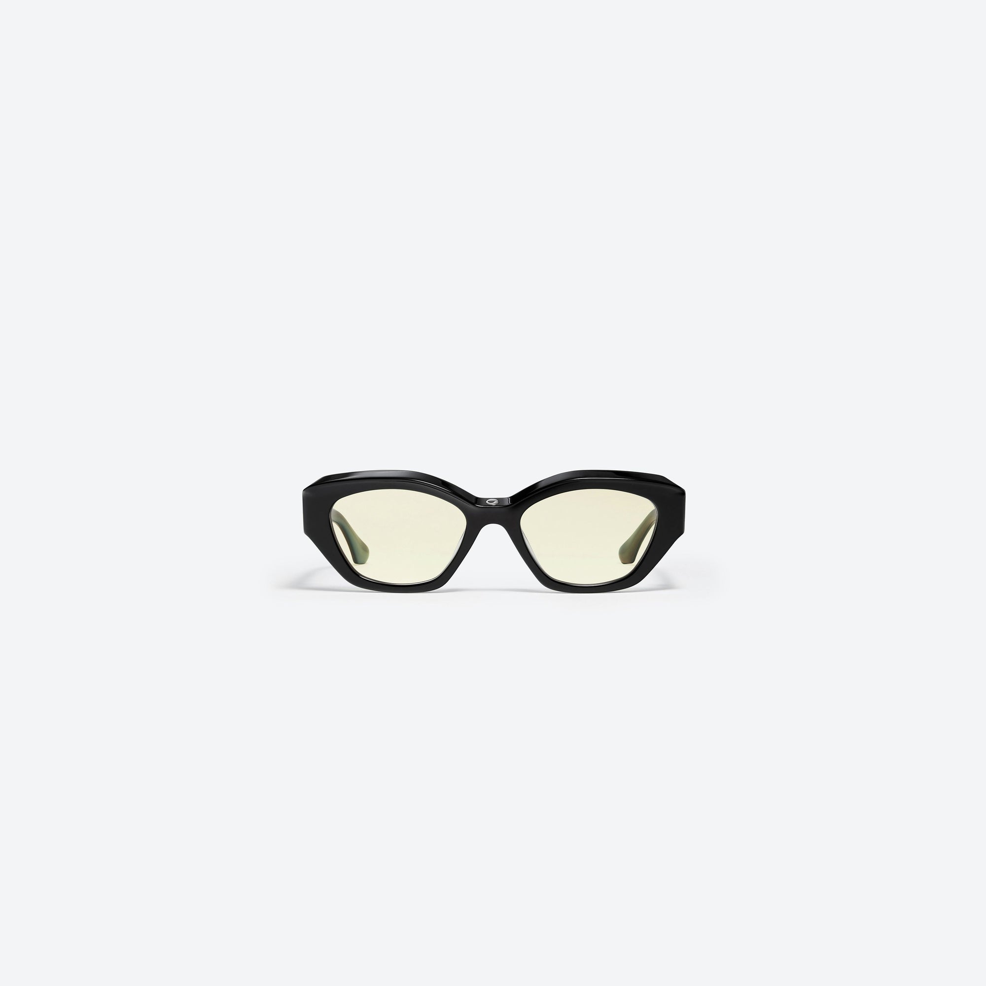A front view of Gentle Monster Coperni - 5G 01(Y) Black Acetate framed Wraparound sunglasses.