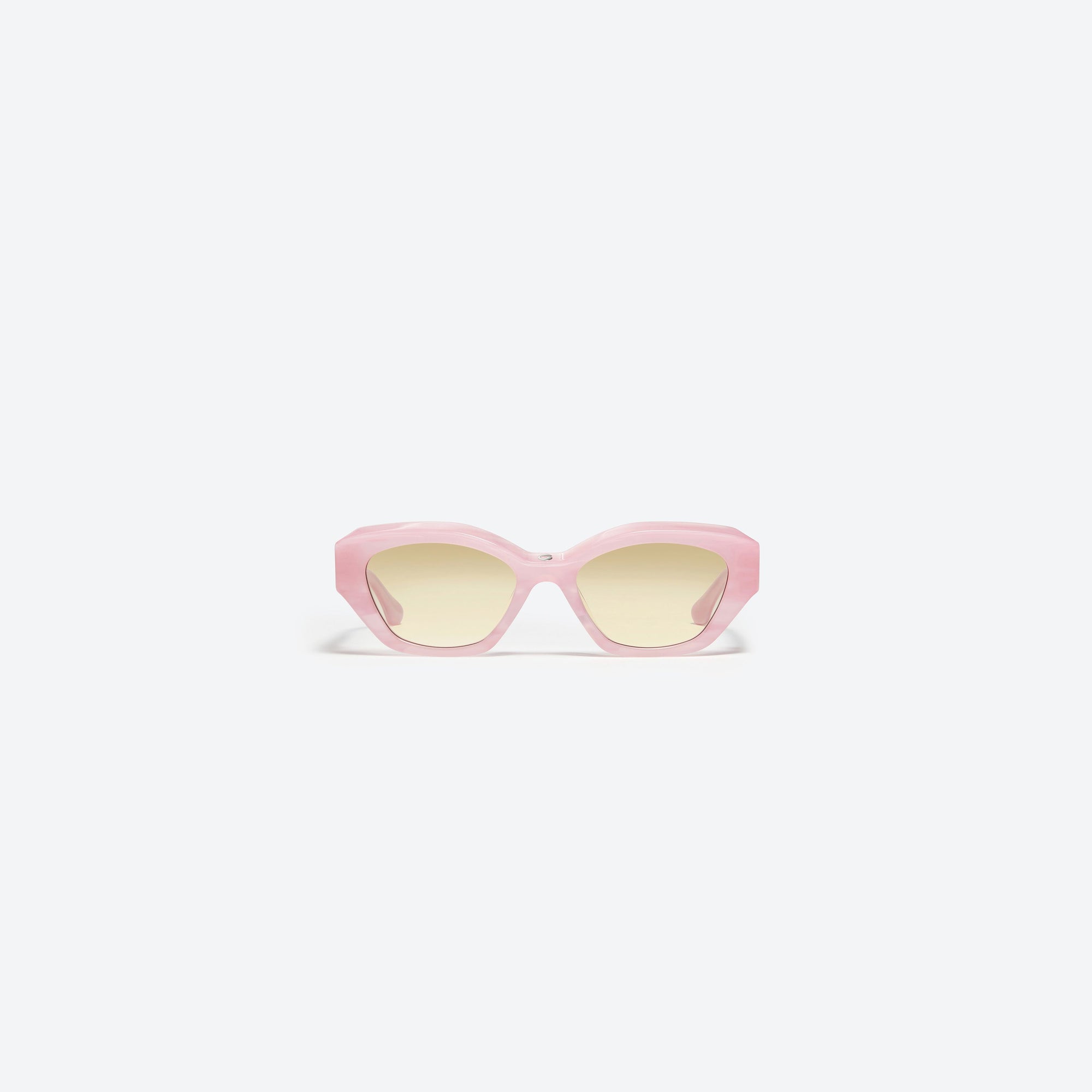 A front view of Gentle Monster Coperni - 5G P1 Pink Acetate framed Wraparound sunglasses.
