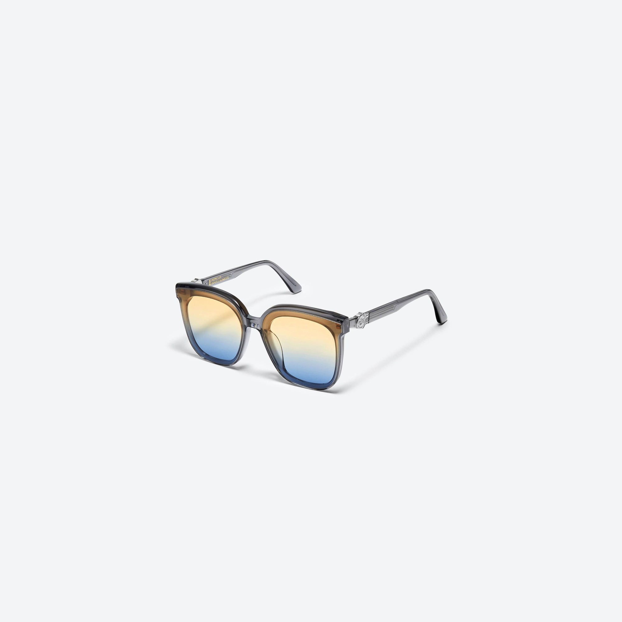 45-degree view of Gentle Monster Moncler - Swipe 4 G1 Gray Mixed framed Square sunglasses.