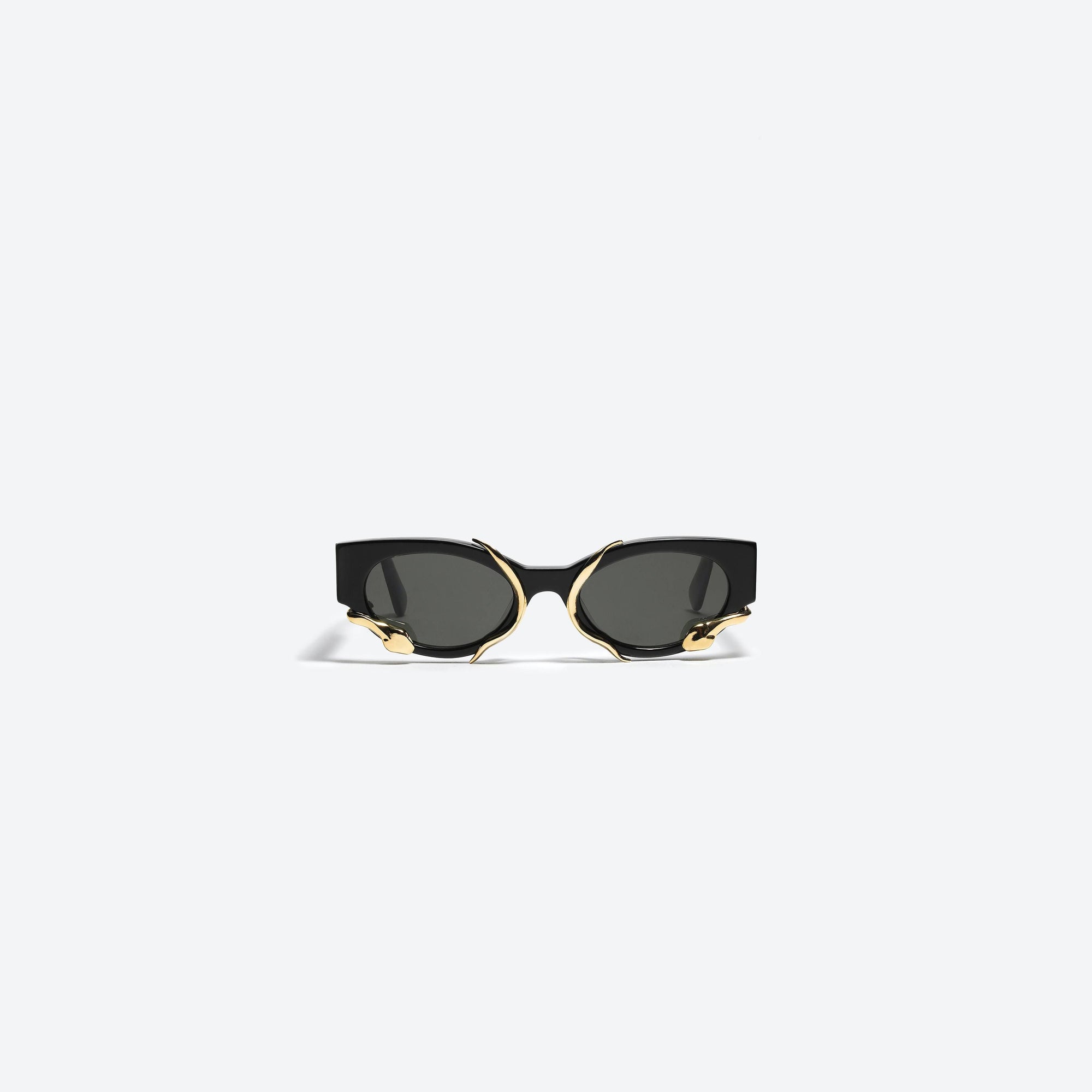 A front view of Gentle Monster Alexander Wang - M.pri 01 Black Mixed framed Cat-eye sunglasses.