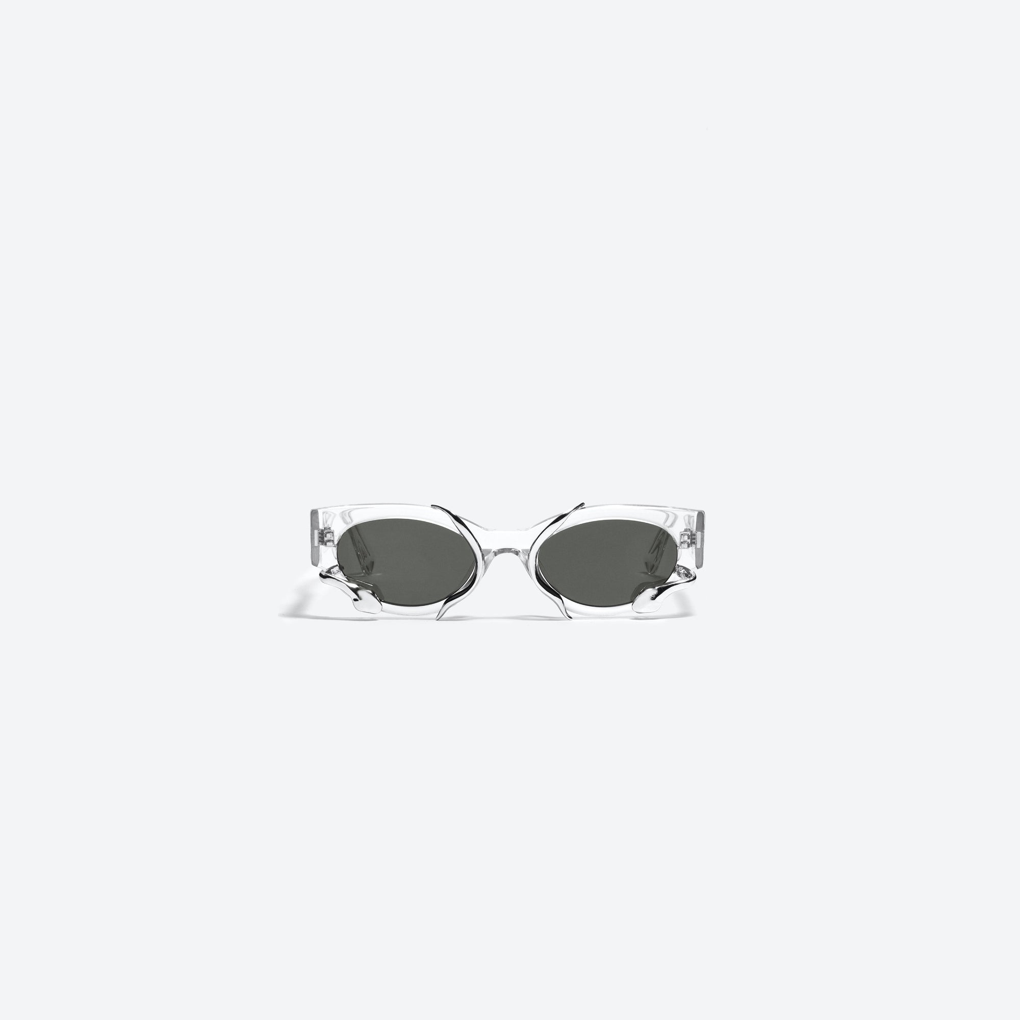 A front view of Gentle Monster Alexander Wang - M.pri C1 Clear Mixed framed Cat-eye sunglasses.