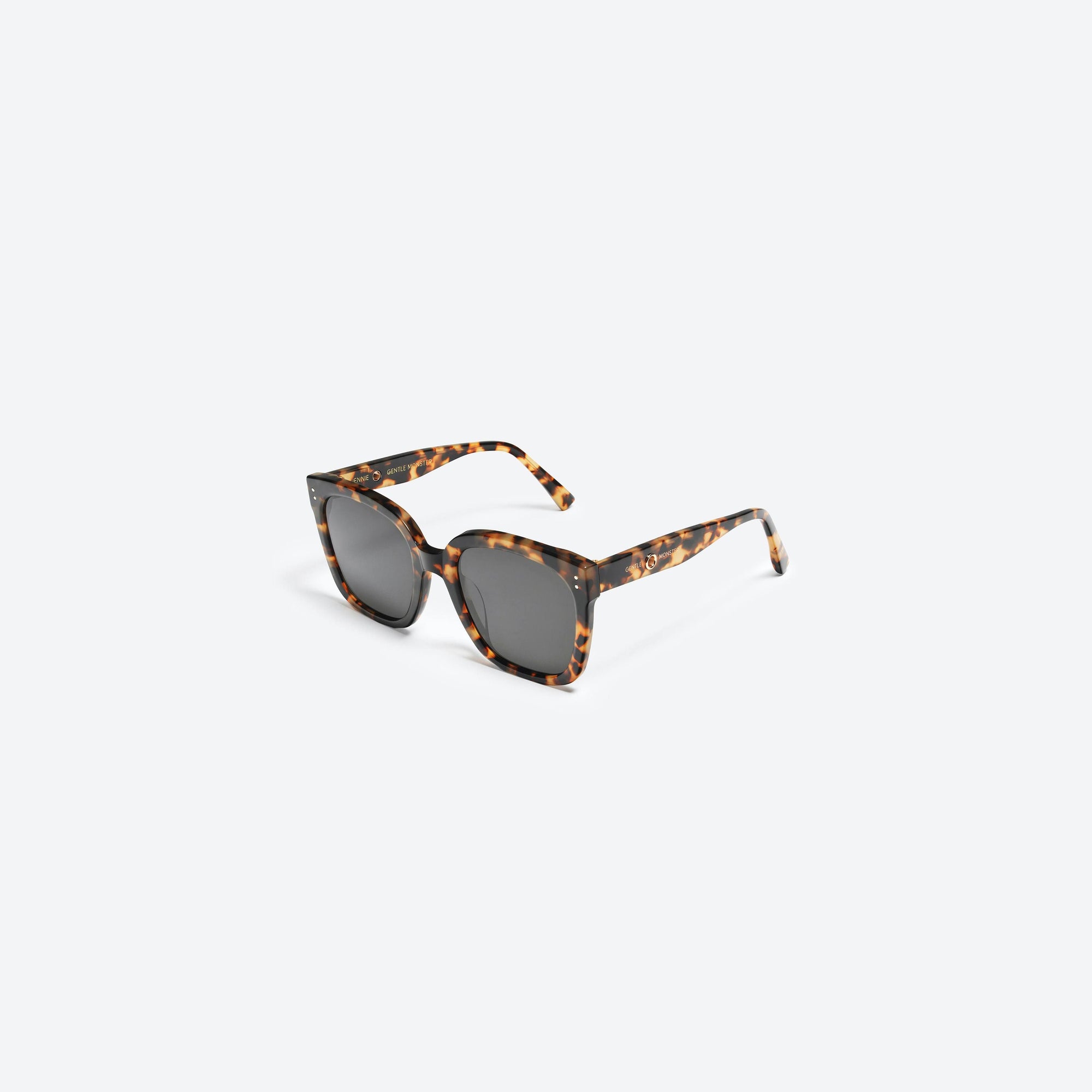 45-degree view of Gentle Monster Jennie - Kuku 034 Tortoise Acetate framed Square sunglasses.