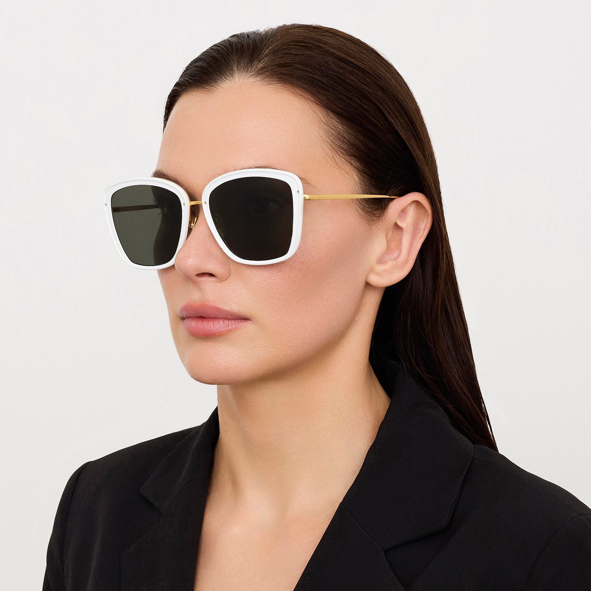 Anais Sunglasses in 22K White Gold and Grey
