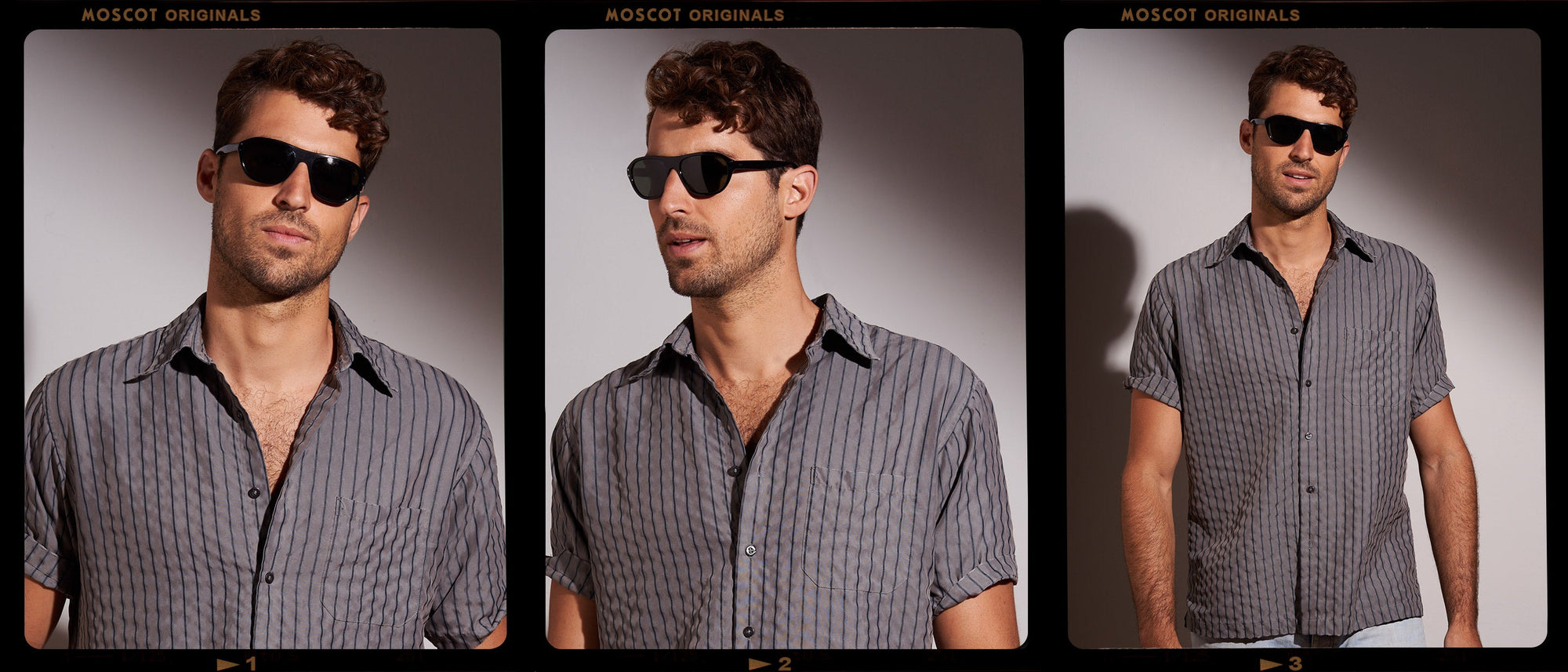 Model is wearing The AVRAM SUN in black in size 54 with G-15 Glass Lenses