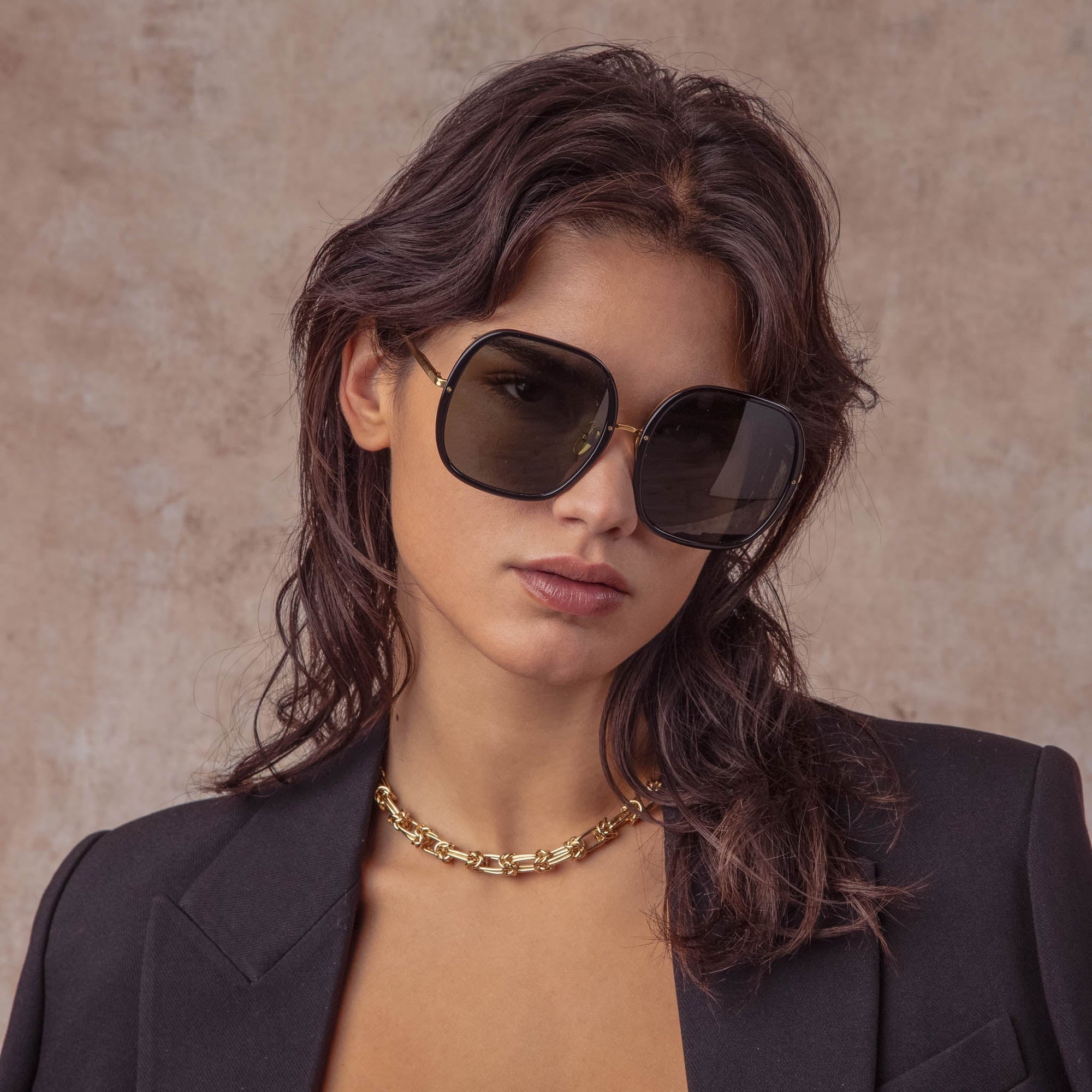 Celia Sunglasses in 22K Gold and Grey