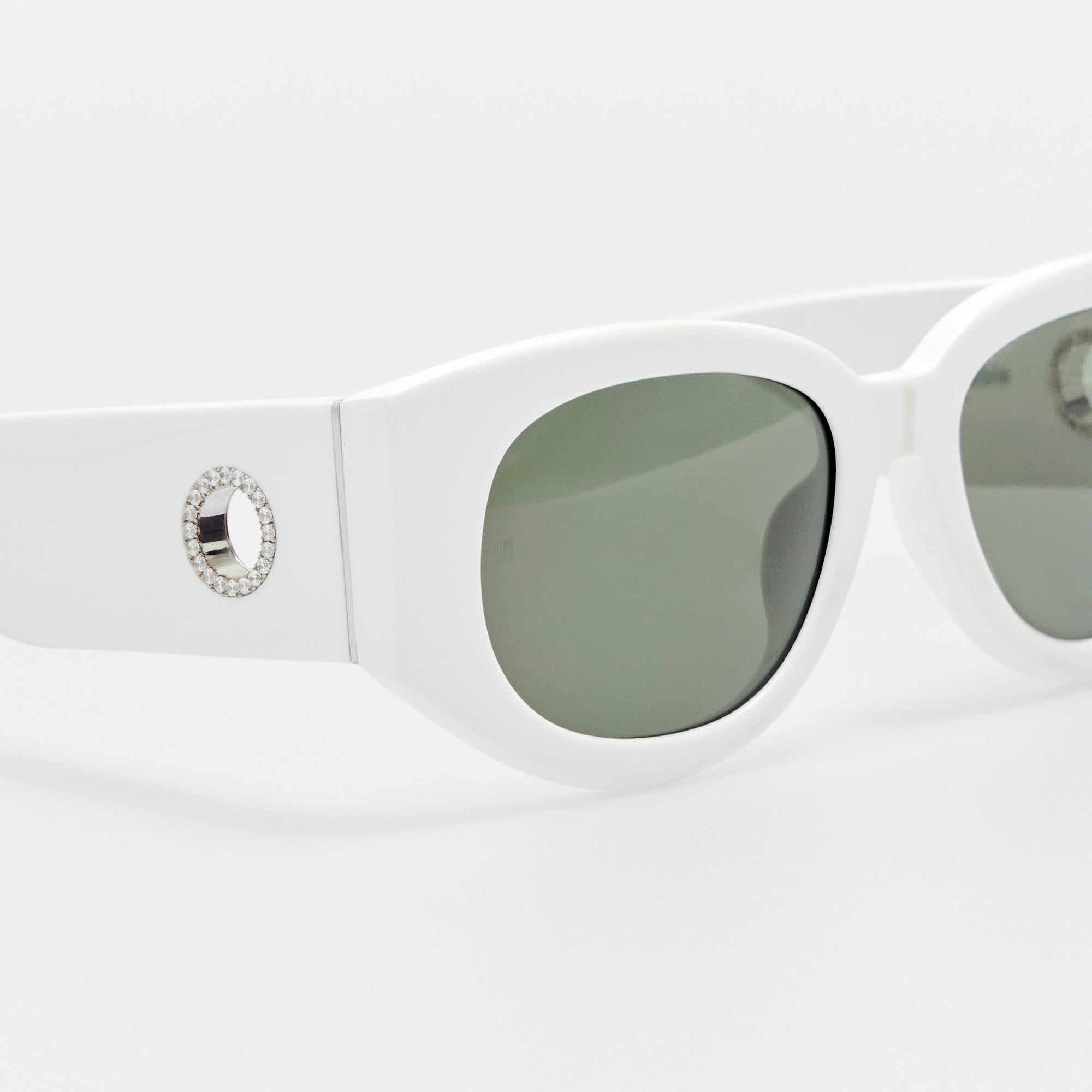 Debbie Sunglasses in White with  Diamonds and 22K White Gold