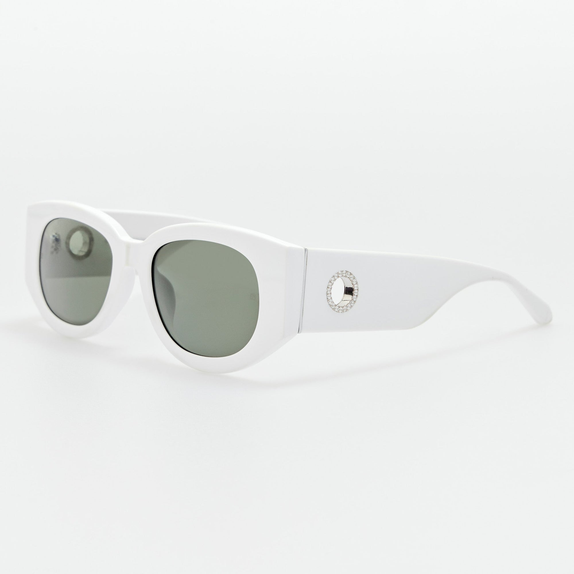 Debbie Sunglasses in White with  Diamonds and 22K White Gold