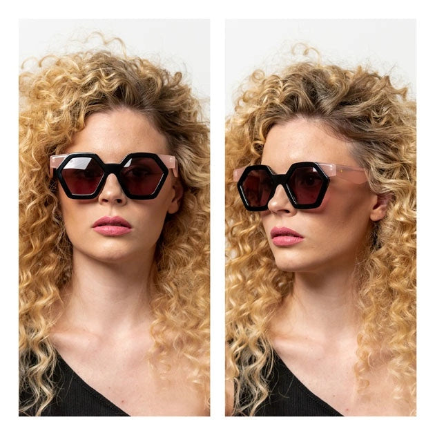Kyme Eyewear Christie: rhomboidal sunglasses. Color Black/Dark Tortoise, Material Acetate cellulose, Size Large