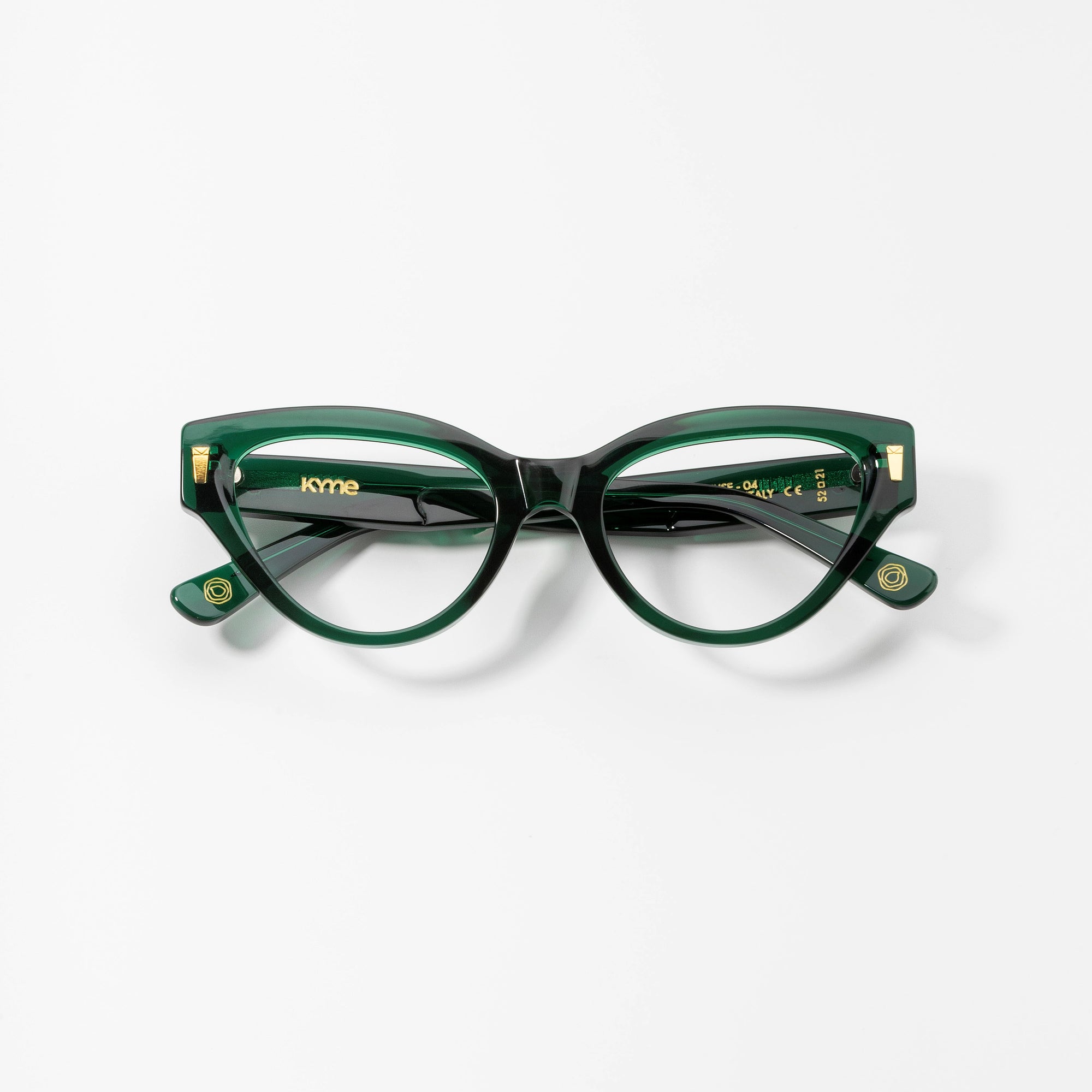 Kyme Eyewear Kyme Elisa Green Sunglasses - Handmade Cat-Eye Italian Eyewear. Color Green, Size Medium