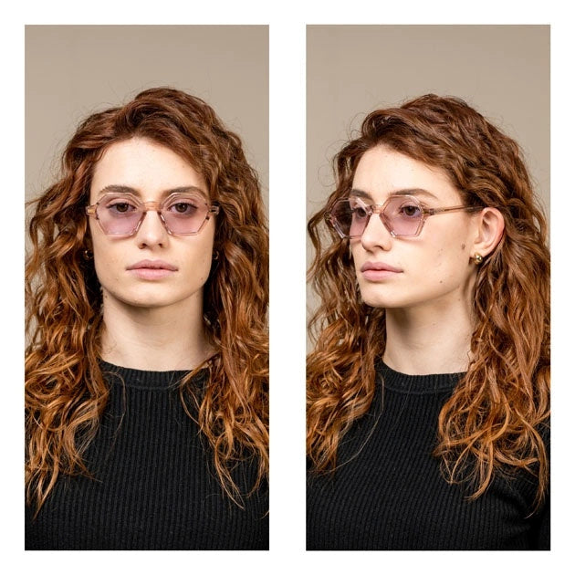 Kyme Eyewear COLE6: hexagonal vintage sunglasses. Color Pink, Material Acetate cellulose, Size Small