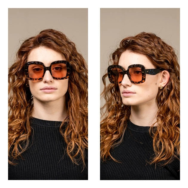 Kyme Eyewear Atena: oversize squared sunglasses. Color Camouflage blue/pink, Material Acetate cellulose, Size Large