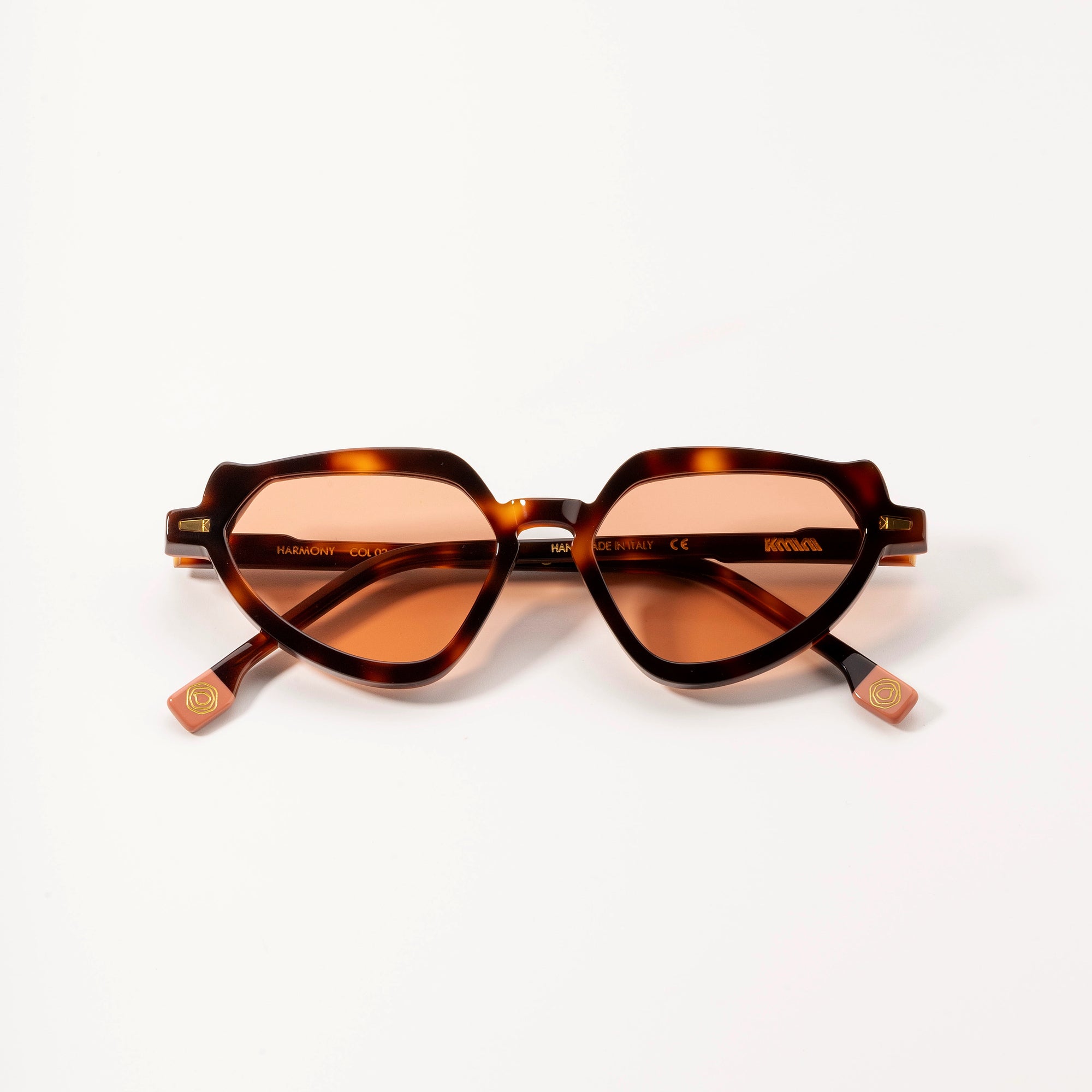 Kyme Eyewear Kyme Harmony: Geometric Italian Sunglasses with Vintage Flair. Color Tobacco, Material Acetate cellulose, Size Medium