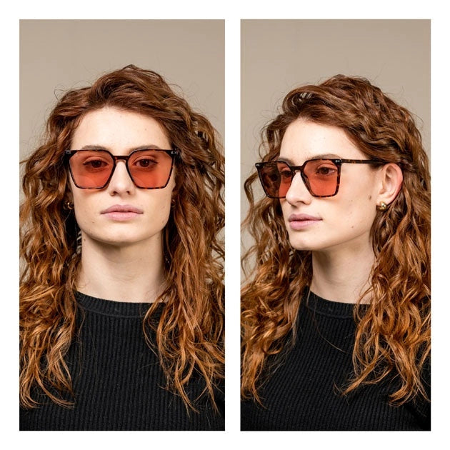 Kyme Eyewear Gracebay: oversized ultralite acetate squared sunglasses. Color Dark avana/teal, Material Acetate cellulose, Size Large