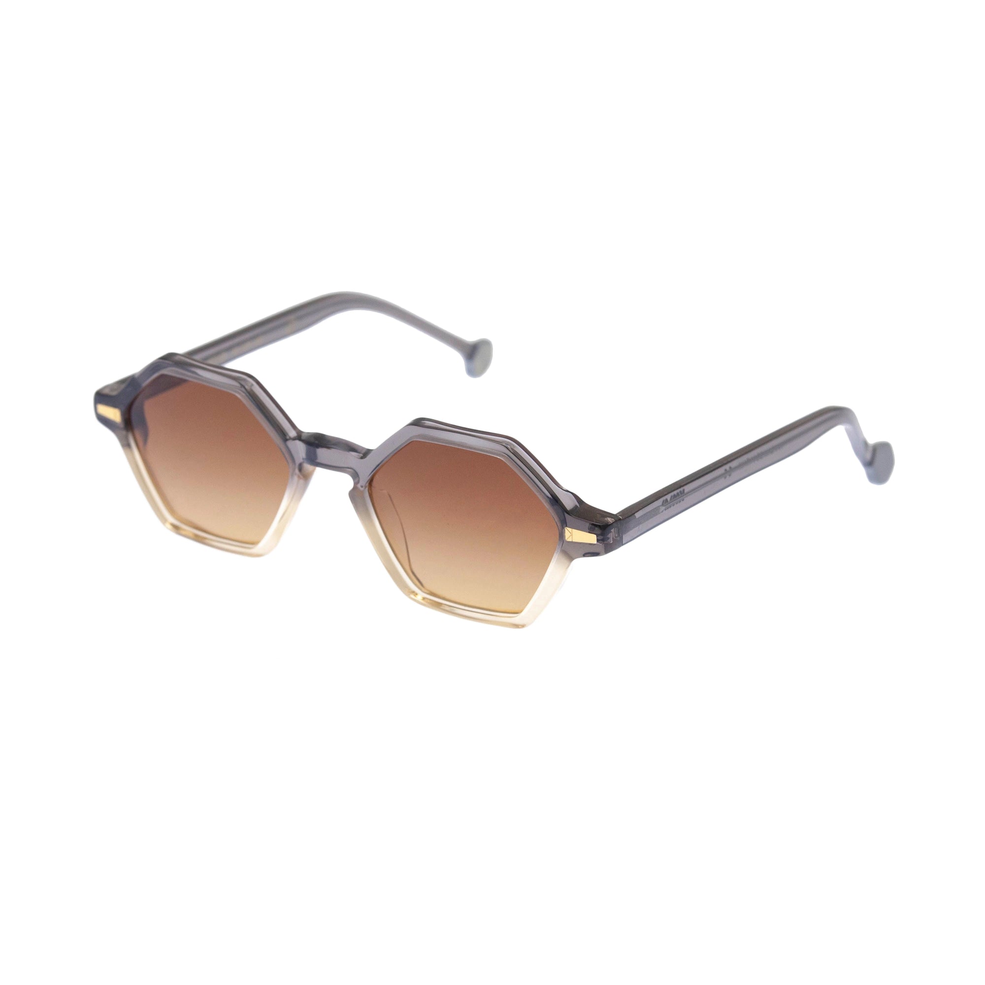 Kyme Eyewear COLE2: hexagonal vintage sunglasses. Color Tobacco, Material Acetate cellulose, Size Small